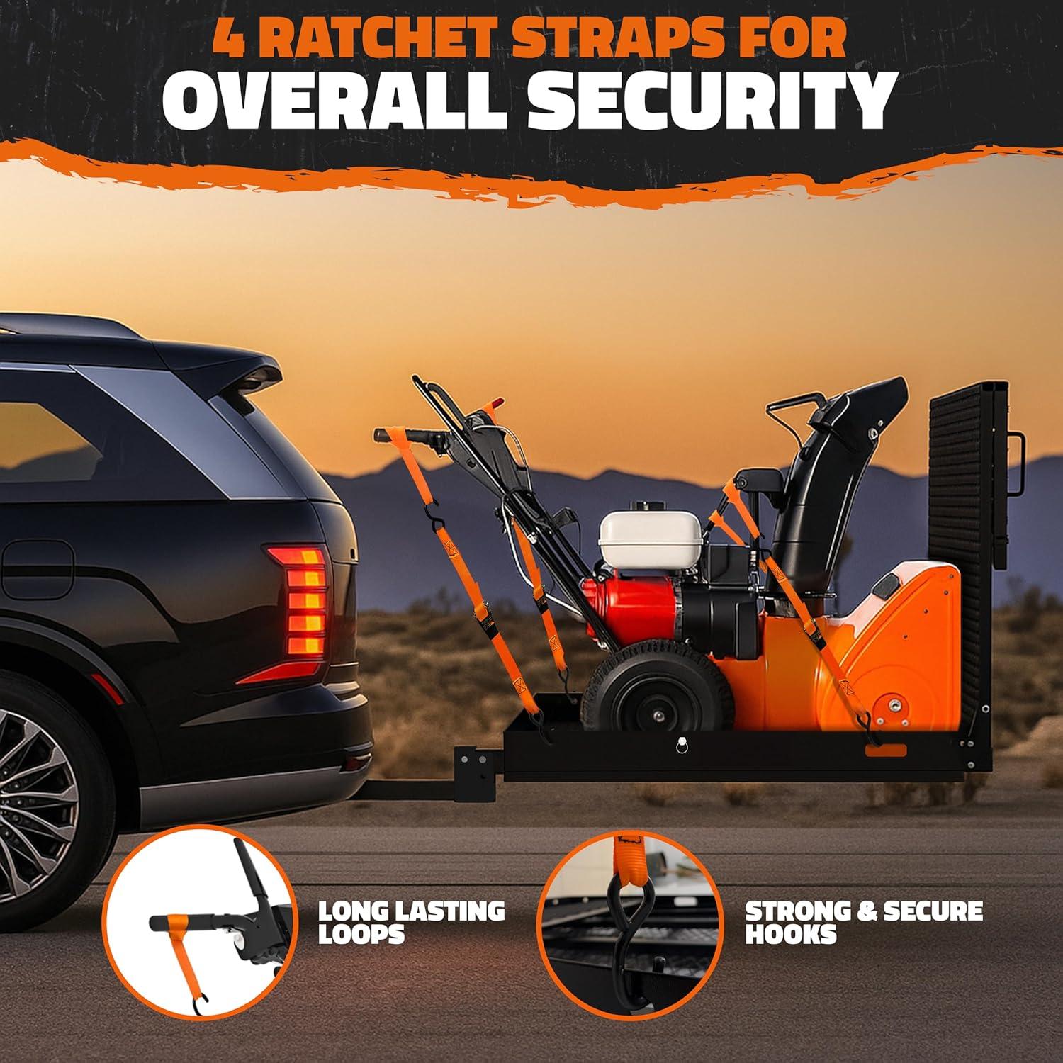 imageMockins 40quotx40quotx4quot Square Heavy Duty Trailer Hitch Cargo Carrier with Ramp  500 Lbs Cap Weatherproof Steel Scooter Rack for Car SUV Truck Van RV  Wheelchair Carrier for Car Hitch wAccessories