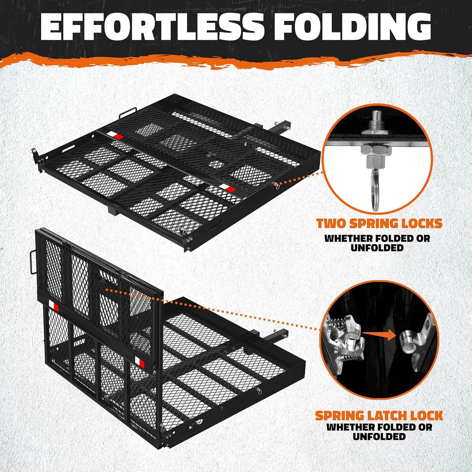 imageMockins 40quotx40quotx4quot Square Heavy Duty Trailer Hitch Cargo Carrier with Ramp  500 Lbs Cap Weatherproof Steel Scooter Rack for Car SUV Truck Van RV  Wheelchair Carrier for Car Hitch wAccessories