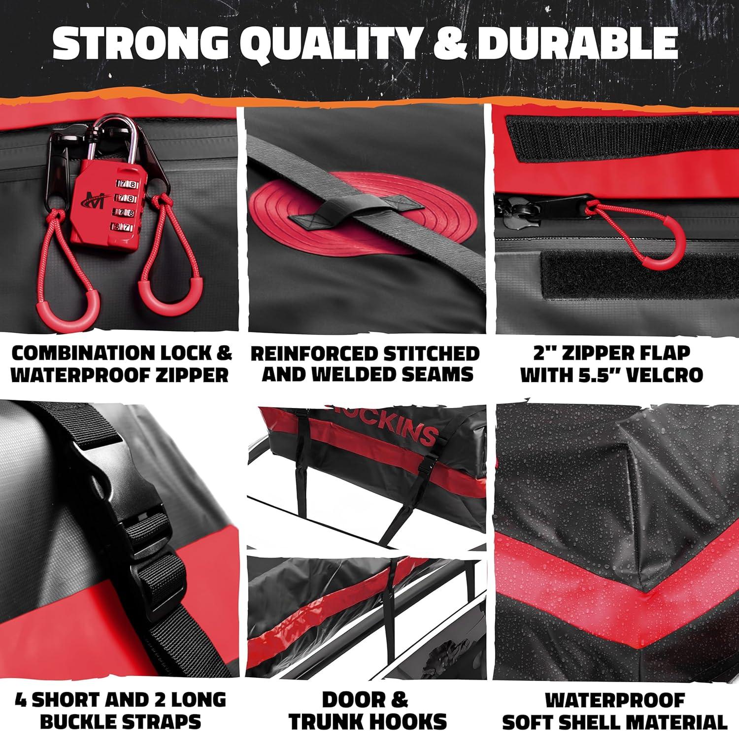 imageMockins 45 CuFt XL Waterproof Rooftop Cargo Bag  75quotx48quotx22quot Heavy Duty Rooftop Cargo Carrier for Use with or wo Roof Rack  Car Roof Bag Set Includes Top of Car Storage Mat Lock Hooks ampamp Straps