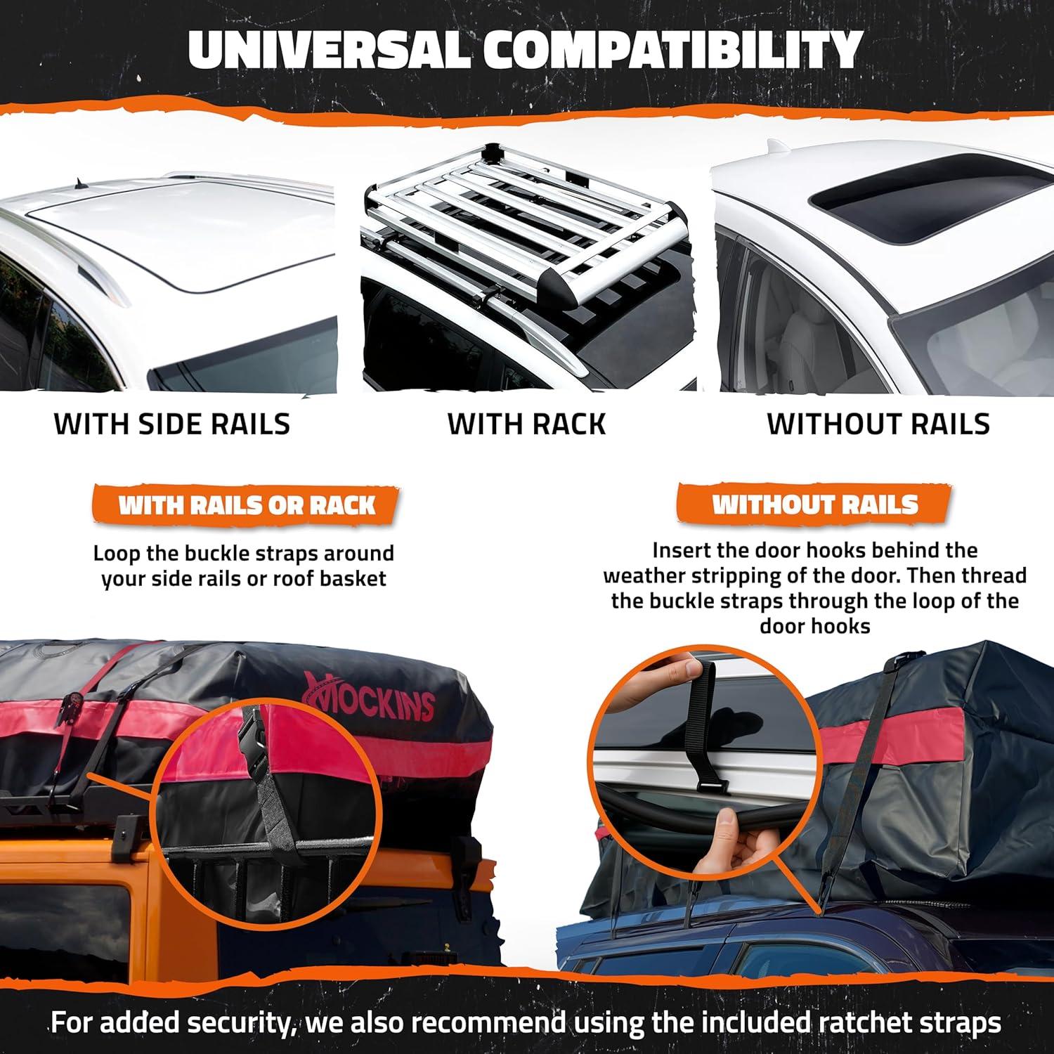 imageMockins 45 CuFt XL Waterproof Rooftop Cargo Bag  75quotx48quotx22quot Heavy Duty Rooftop Cargo Carrier for Use with or wo Roof Rack  Car Roof Bag Set Includes Top of Car Storage Mat Lock Hooks ampamp Straps