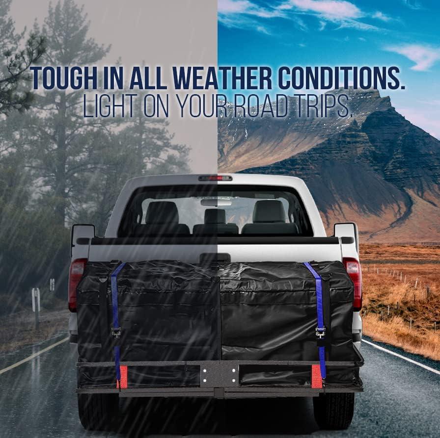 imageMockins 500LB Capacity 60x20x6 Trailer Hitch Cargo Carrier Hitch Rack Folding Cargo Carrier Hitch Mount  Ratchet Straps ampamp Net  Hitch Mount Cargo Carrier Cargo Trailer Tow Hitch Cargo Carrier