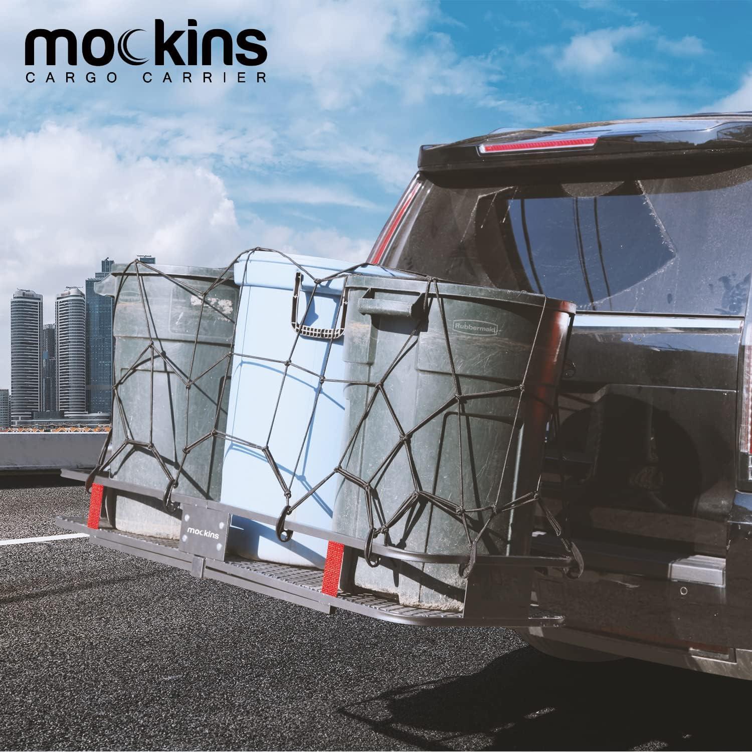 imageMockins 500LB Capacity 60x20x6 Trailer Hitch Cargo Carrier Hitch Rack Folding Cargo Carrier Hitch Mount  Ratchet Straps ampamp Net  Hitch Mount Cargo Carrier Cargo Trailer Tow Hitch Cargo Carrier