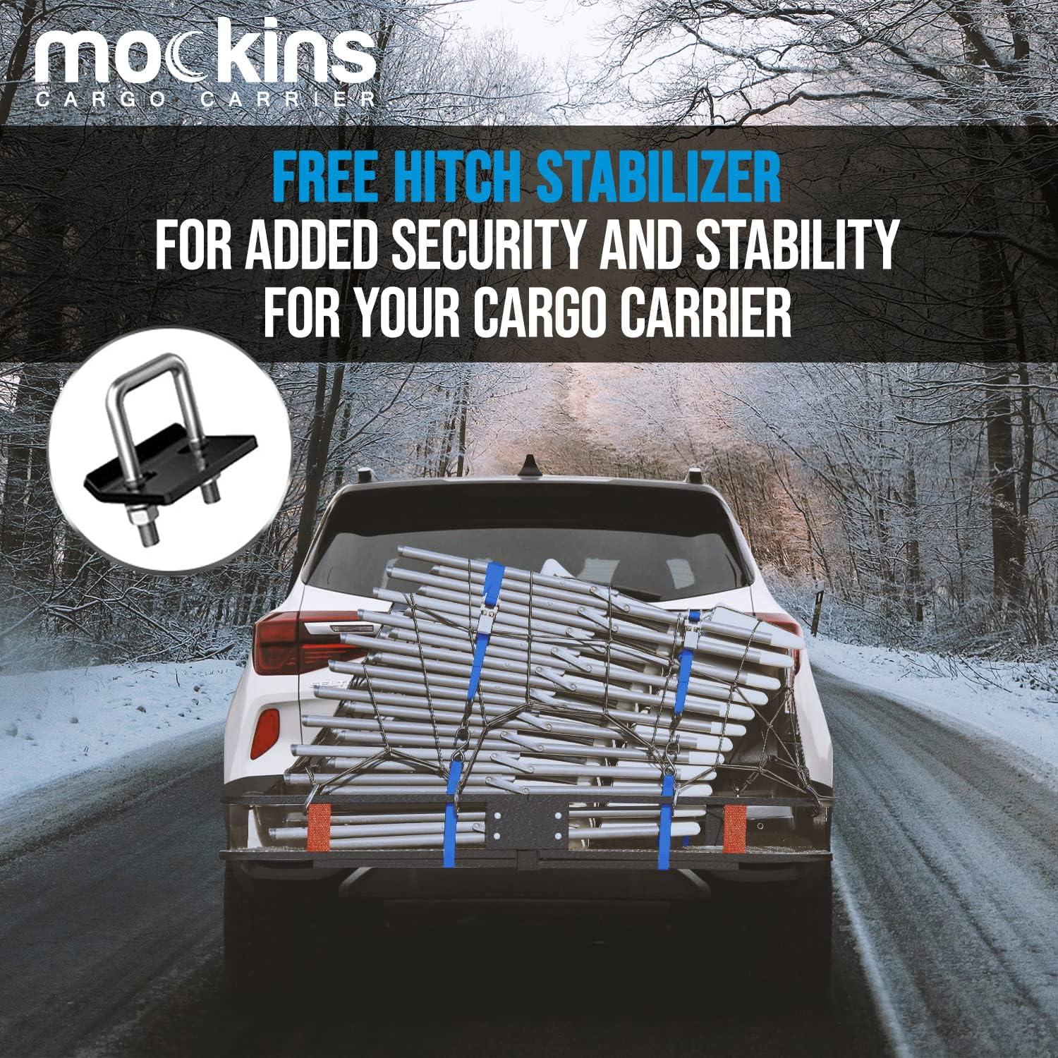 imageMockins 500LB Capacity 60x20x6 Trailer Hitch Cargo Carrier Hitch Rack Folding Cargo Carrier Hitch Mount  Ratchet Straps ampamp Net  Hitch Mount Cargo Carrier Cargo Trailer Tow Hitch Cargo Carrier