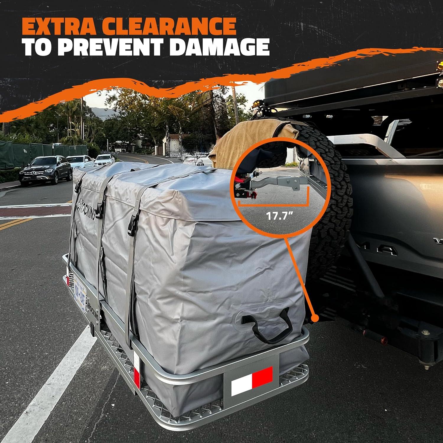 imageMockins 60quotx20quotx6quot Folding Trailer Hitch Cargo Carrier w 20 CuFt Waterproof Cargo Bag for Hitch Carrier  500 Lbs Capacity Weatherproof Luggage Rack for SUV Car ampamp Truck wCar Trailer AccessoriesGray