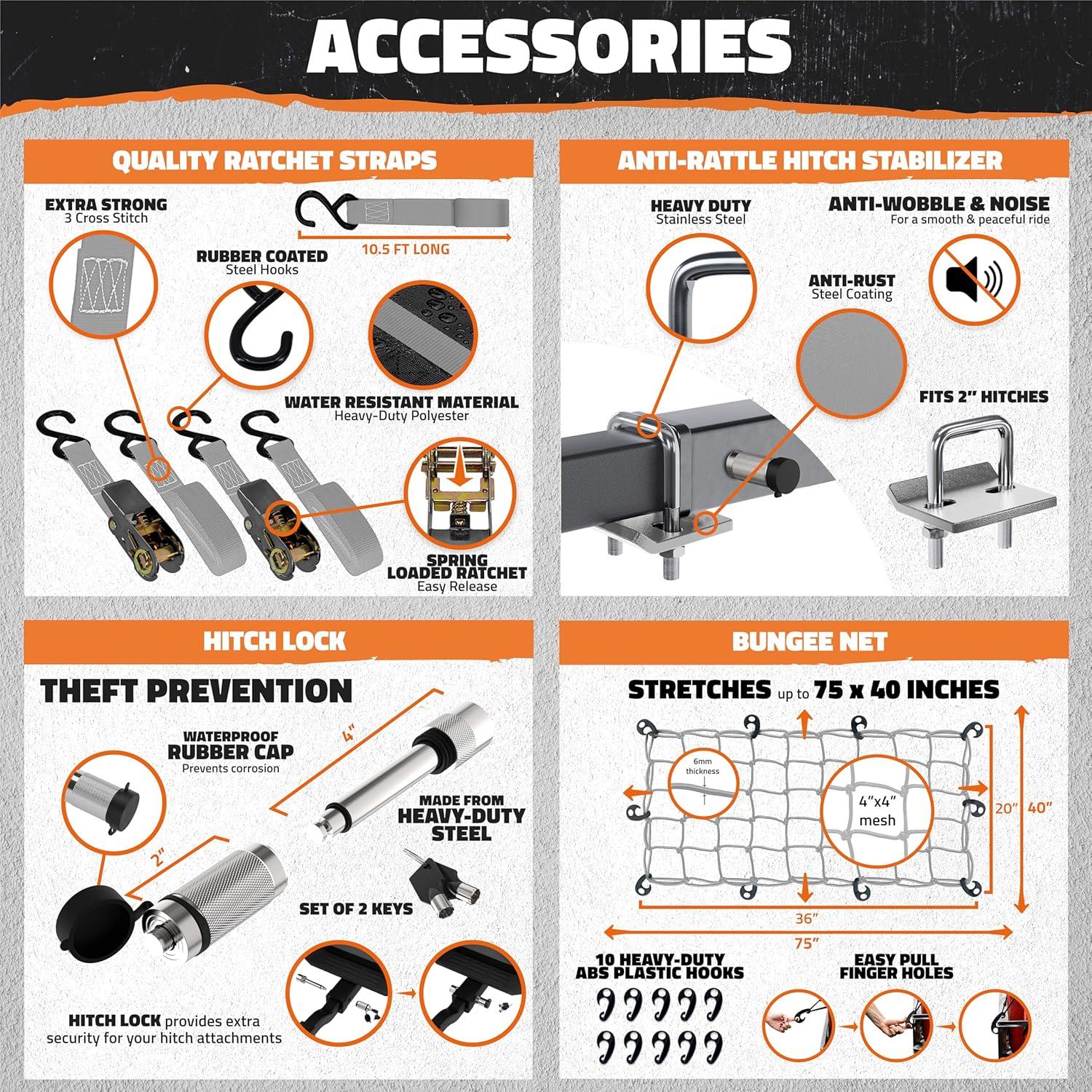 imageMockins 60quotx20quotx6quot Folding Trailer Hitch Cargo Carrier w 20 CuFt Waterproof Cargo Bag for Hitch Carrier  500 Lbs Capacity Weatherproof Luggage Rack for SUV Car ampamp Truck wCar Trailer AccessoriesGray