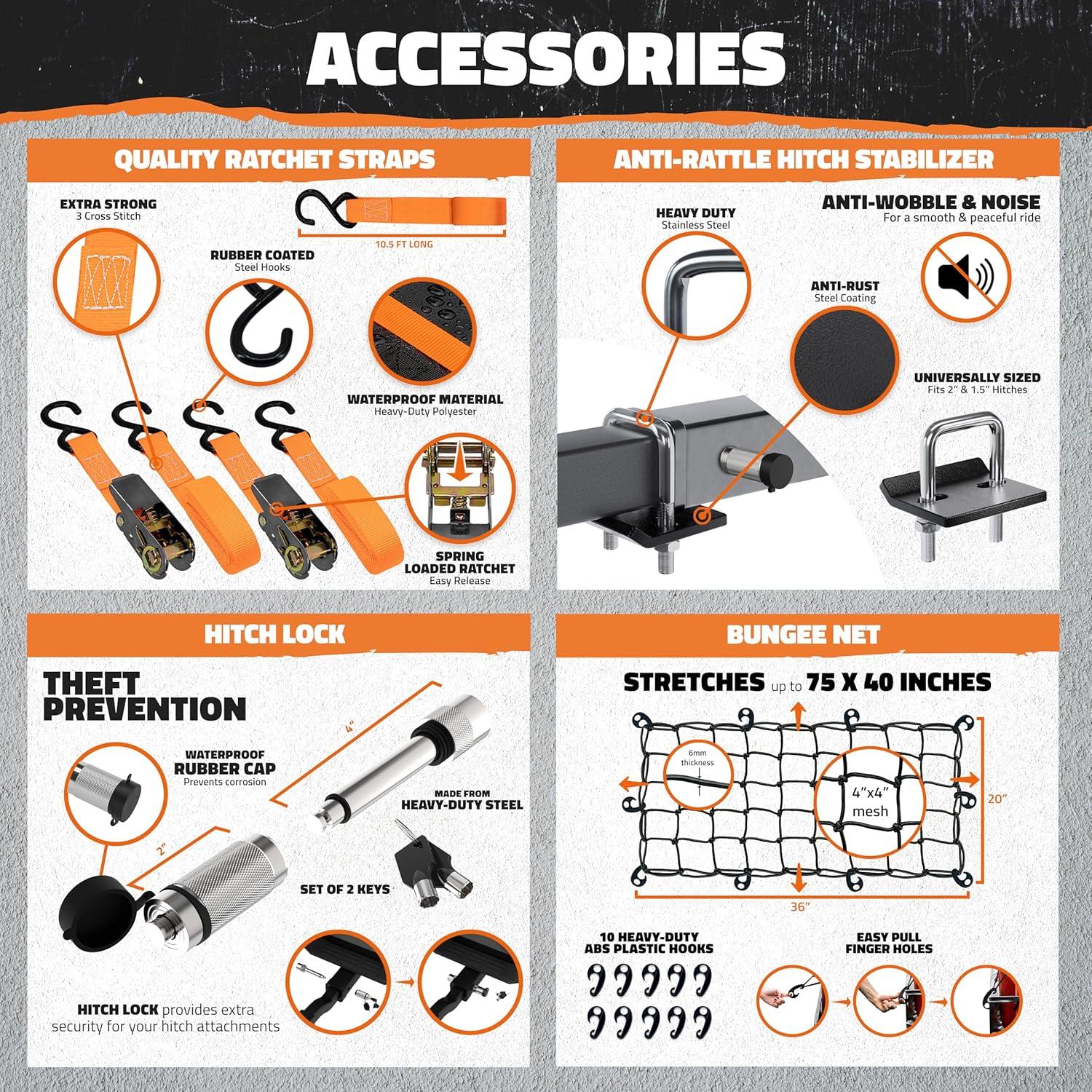 imageMockins 60quotx20quotx6quot Folding Trailer Hitch Cargo Carrier w 20 CuFt Waterproof Cargo Bag for Hitch Carrier  500 Lbs Capacity Weatherproof Luggage Rack for SUV Car ampamp Truck wCar Trailer AccessoriesBlackOrange