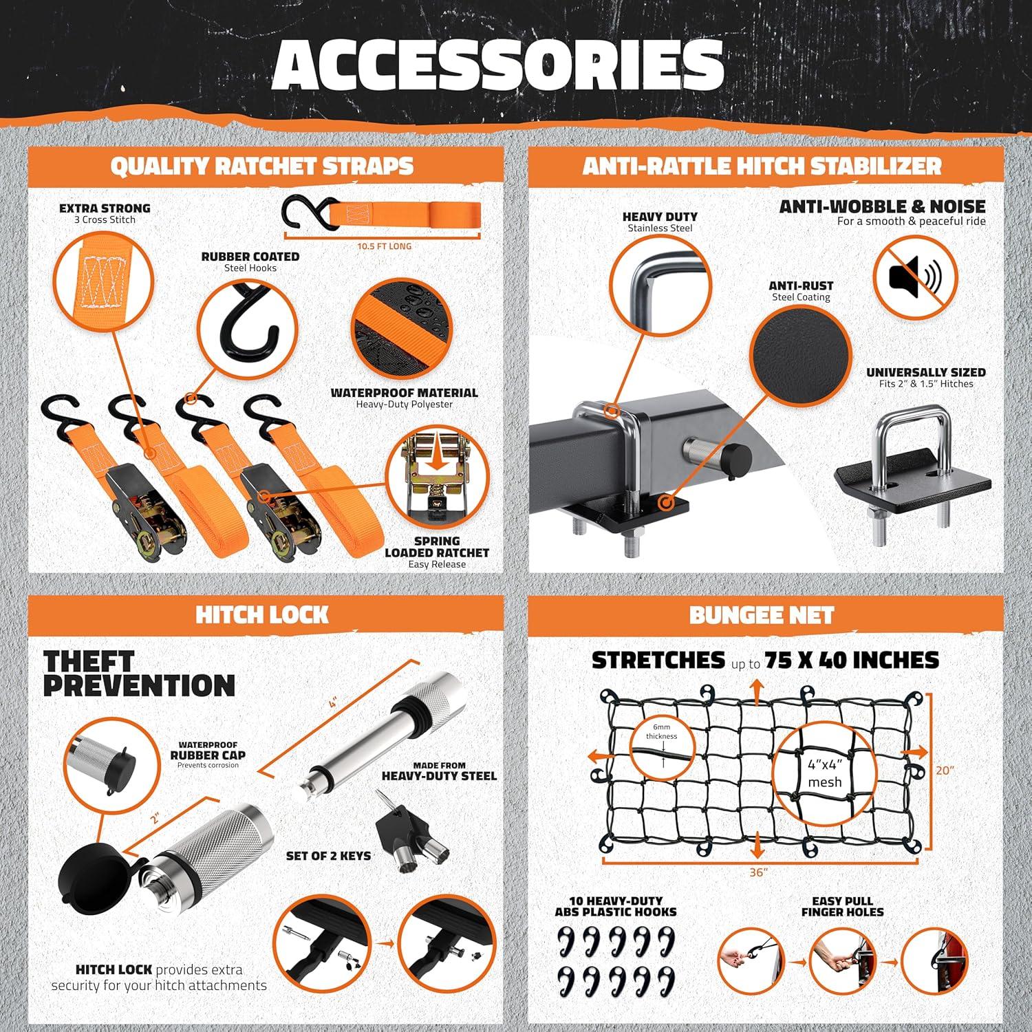 imageMockins 60quotx20quotx6quot Heavy Duty Trailer Hitch Cargo Carrier wLicense Plate Holder ampamp 16 CuFt Waterproof Cargo Bag for Hitch Carrier  AllWeather 500 Lbs Cap Folding Luggage Rack for SUV Car ampamp TruckLarge 60 L X 20 W X 6 H