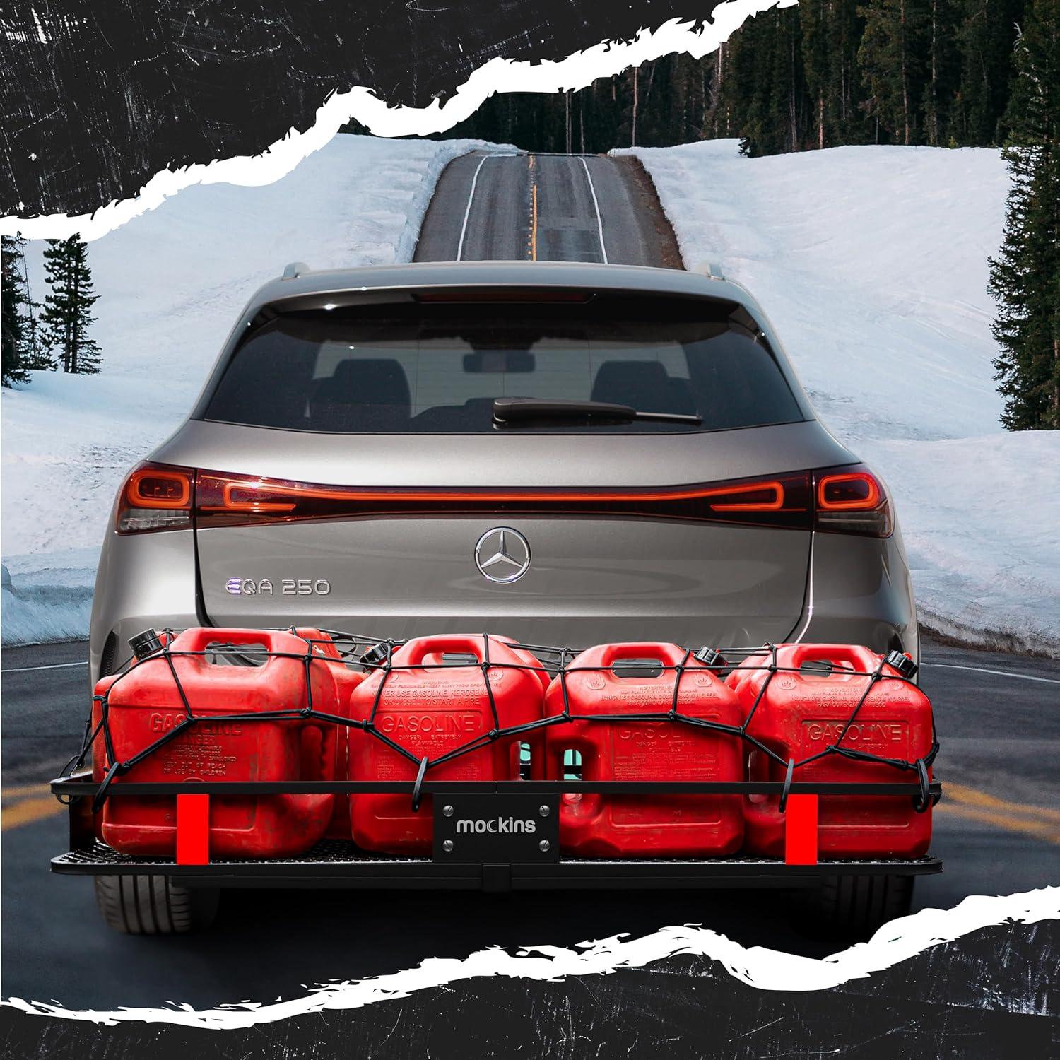 imageMockins 60quotx20quotx6quot Heavy Duty Trailer Hitch Cargo Carrier wLicense Plate Holder ampamp 16 CuFt Waterproof Cargo Bag for Hitch Carrier  AllWeather 500 Lbs Cap Folding Luggage Rack for SUV Car ampamp TruckLarge 60 L X 20 W X