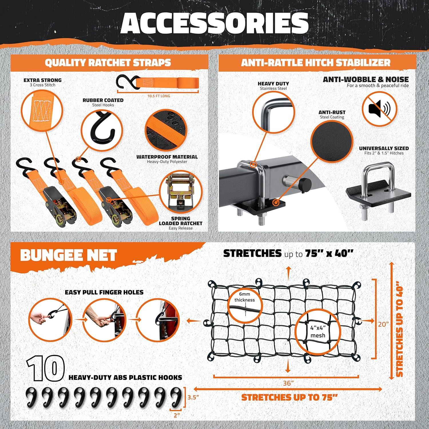 imageMockins 60quotx20quotx6quot Heavy Duty Trailer Hitch Cargo Carrier wLicense Plate Holder ampamp 16 CuFt Waterproof Cargo Bag for Hitch Carrier  AllWeather 500 Lbs Cap Folding Luggage Rack for SUV Car ampamp TruckLarge 60 L X 20 W X