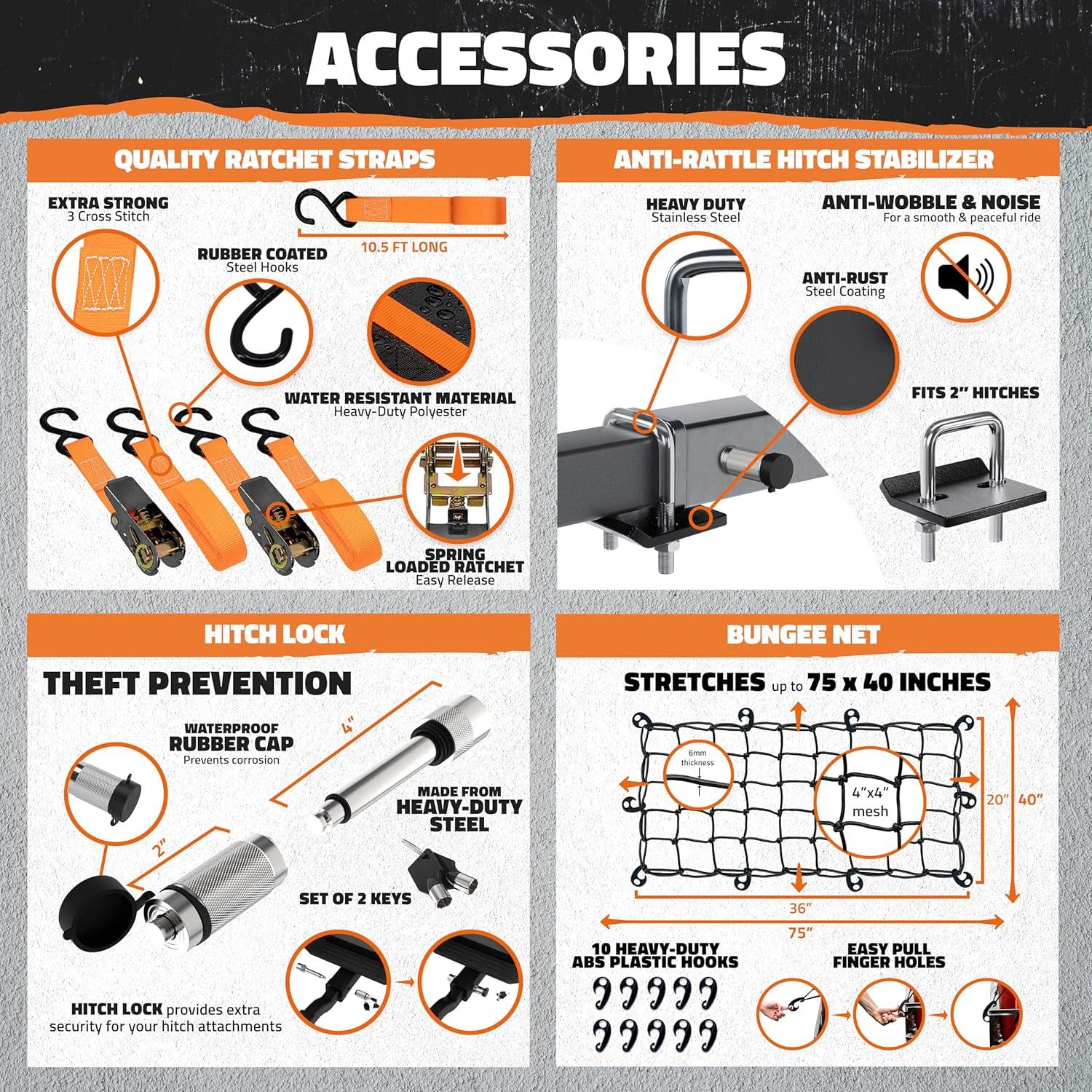 imageMockins 60quotx20quotx6quot Heavy Duty Trailer Hitch Cargo Carrier wLicense Plate Holder ampamp 16 CuFt Waterproof Cargo Bag for Hitch Carrier  AllWeather 500 Lbs Cap Folding Luggage Rack for SUV Car ampamp TruckExtra Large 60 L X 24 W X 6 H