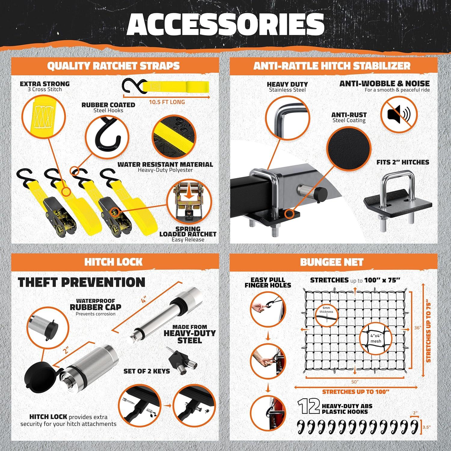 imageMockins 60quotx24quotx14quot High Rail Folding Car Trailer Hitch Cargo Carrier wRear Lights Plate Bracket ampamp 30 CuFt Waterproof Cargo Bag for Hitch Carrier  500Lbs Capacity Luggage Rack for SUV Car Truck RVExtra Large 60Lx24Wx14H  30 CuFt Bag  LIGHTS