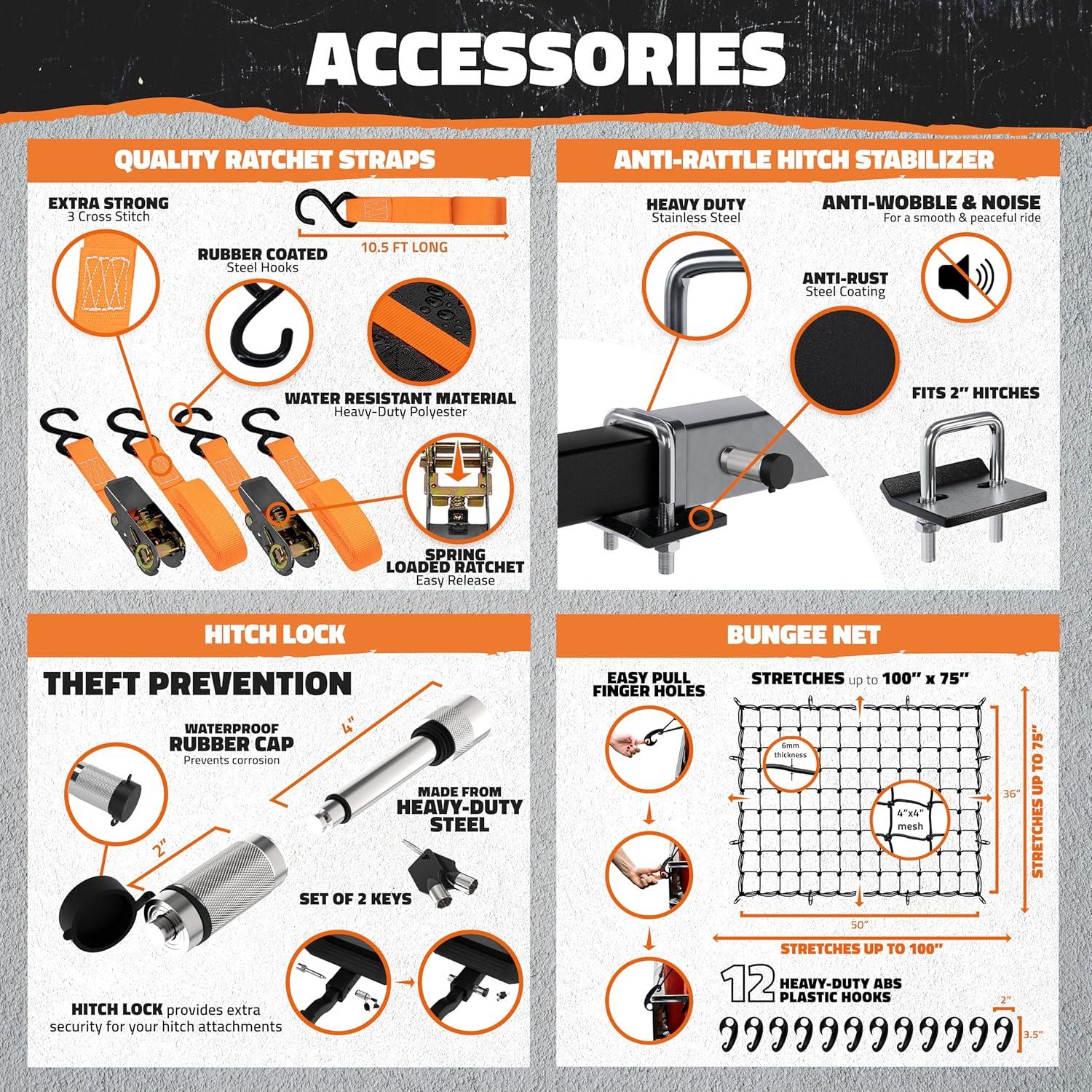 imageMockins 60quotx24quotx14quot High Rail Folding Car Trailer Hitch Cargo Carrier wRear Lights Plate Bracket ampamp 30 CuFt Waterproof Cargo Bag for Hitch Carrier  500Lbs Capacity Luggage Rack for SUV Car Truck RVExtra Large 60 L X 24 W X 14 H