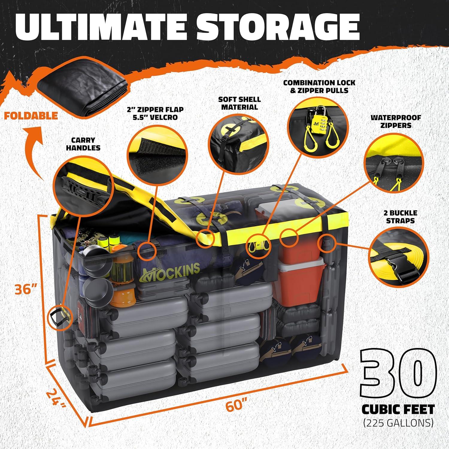 imageMockins 60quotx24quotx14quot High Rail Folding Car Trailer Hitch Cargo Carrier wRear Lights Plate Bracket ampamp 30 CuFt Waterproof Cargo Bag for Hitch Carrier  500Lbs Capacity Luggage Rack for SUV Car Truck RVExtra Large 60Lx24Wx14H  30 CuFt Bag