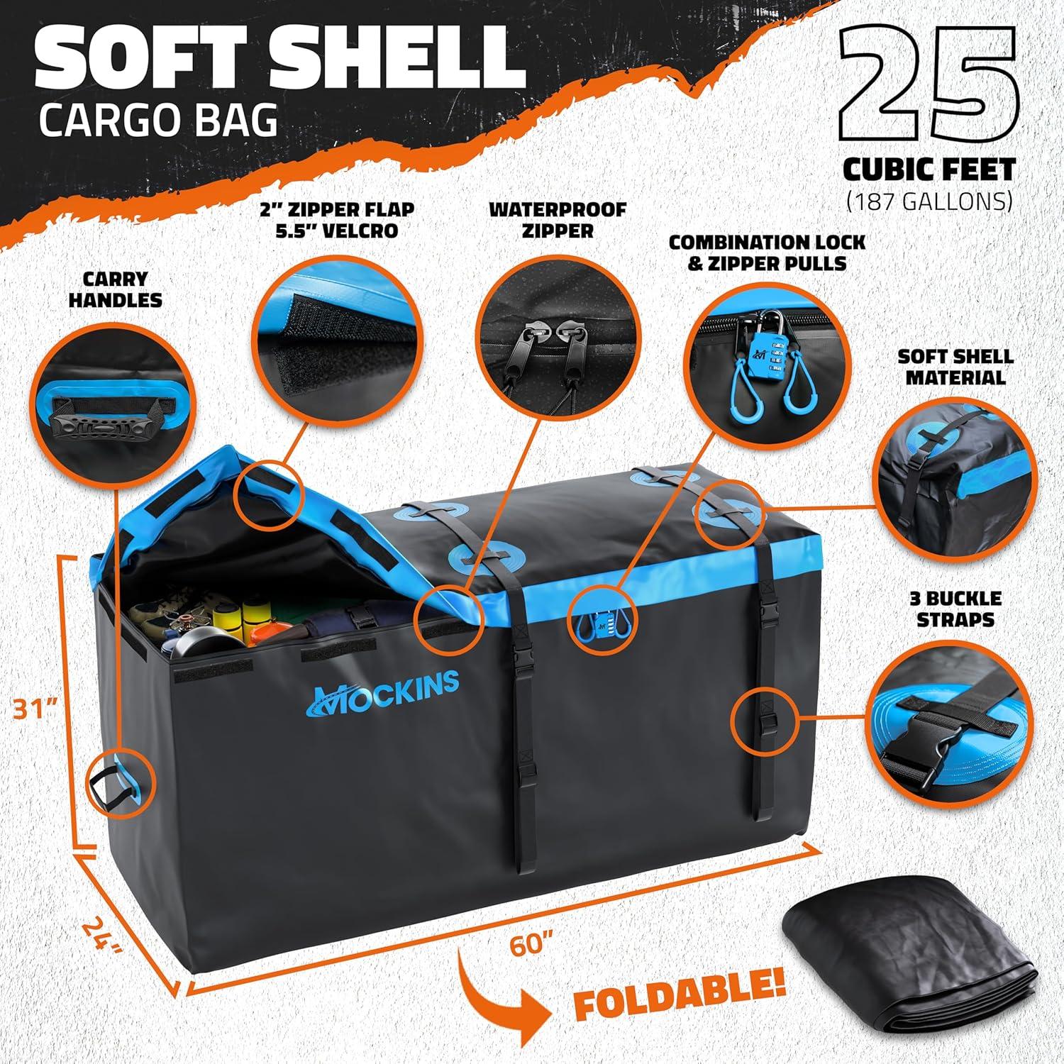 imageMockins 60quotx24quotx6quot Heavy Duty Trailer Hitch Cargo Carrier with 500 Lbs Capacity  Great for Camping Road Trips Moving ampamp More  Hauling Set Includes Straps Net Lock ampamp StabilizerExtra Large 60 L X 24 W X 6 H