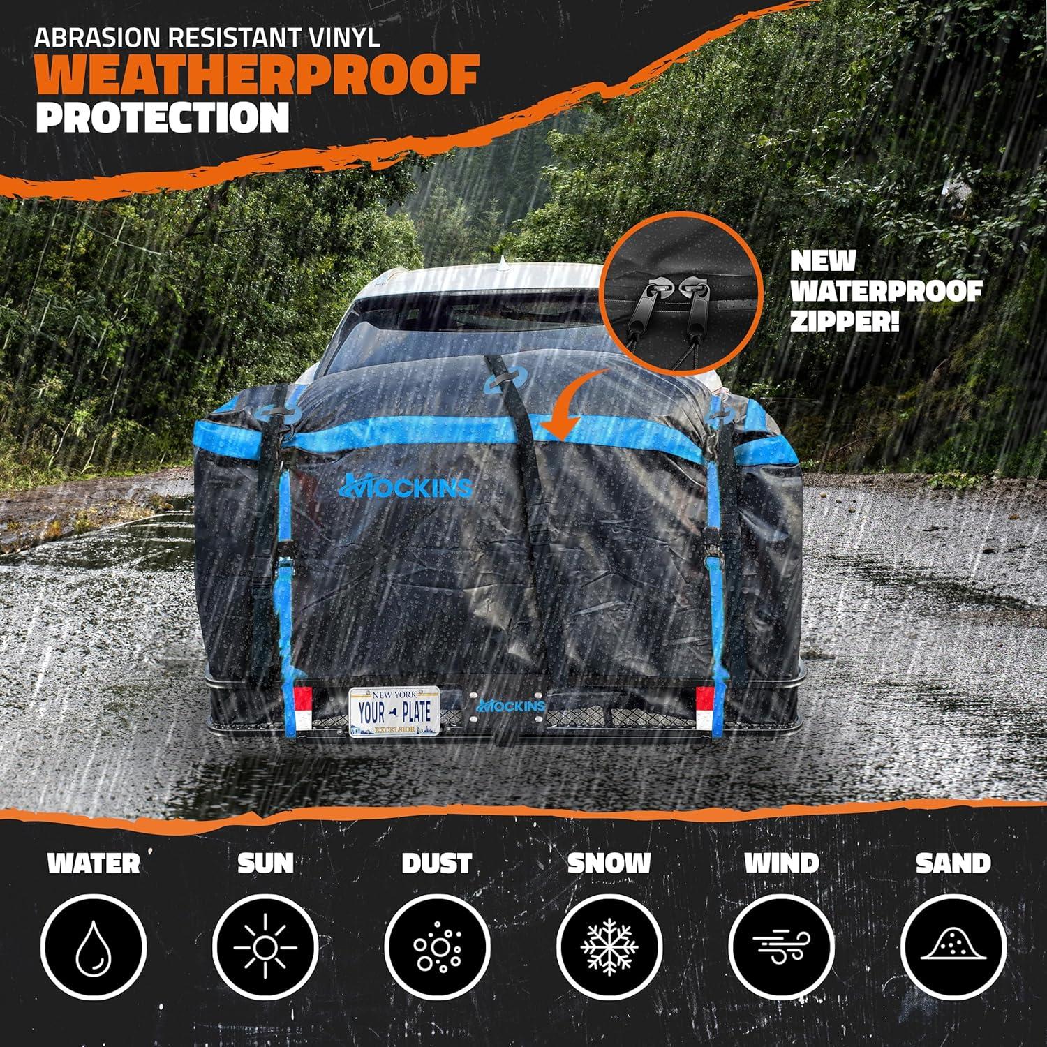 imageMockins 60quotx24quotx6quot Heavy Duty Trailer Hitch Cargo Carrier with 500 Lbs Capacity  Great for Camping Road Trips Moving ampamp More  Hauling Set Includes Straps Net Lock ampamp StabilizerExtra Large 60 L X 24 W X 6 H