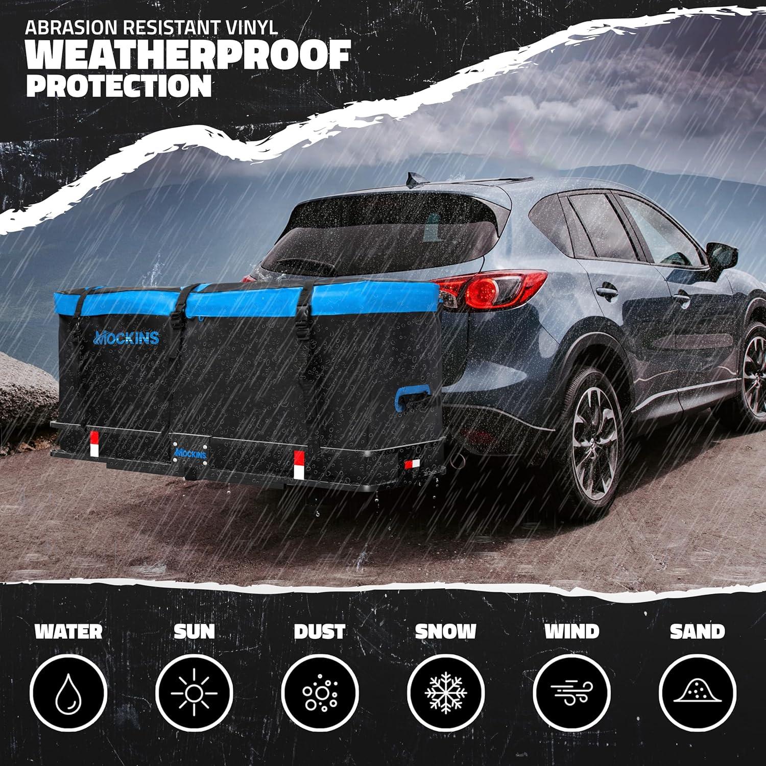 imageMockins 60quotx24quotx6quot Heavy Duty Trailer Hitch Cargo Carrier with 500 Lbs Capacity  Great for Camping Road Trips Moving ampamp More  Hauling Set Includes Straps Net Lock ampamp StabilizerLarge 60 L X 20 W X 6 H