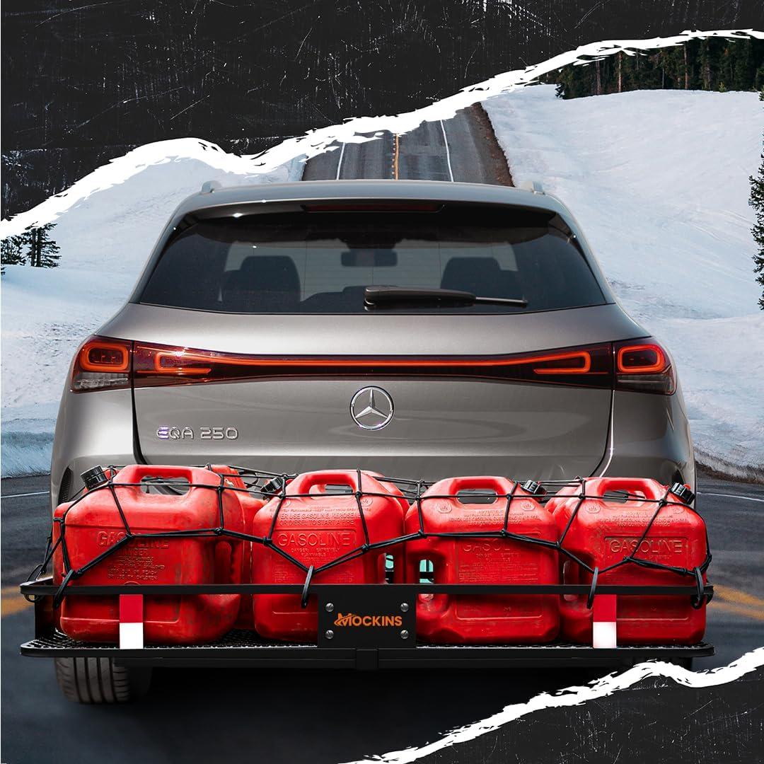 imageMockins 60quotx24quotx6quot Heavy Duty Trailer Hitch Cargo Carrier with 500 Lbs Capacity  Great for Camping Road Trips Moving ampamp More  Hauling Set Includes Straps Net Lock ampamp StabilizerExtra Large 60 L X 24 W X