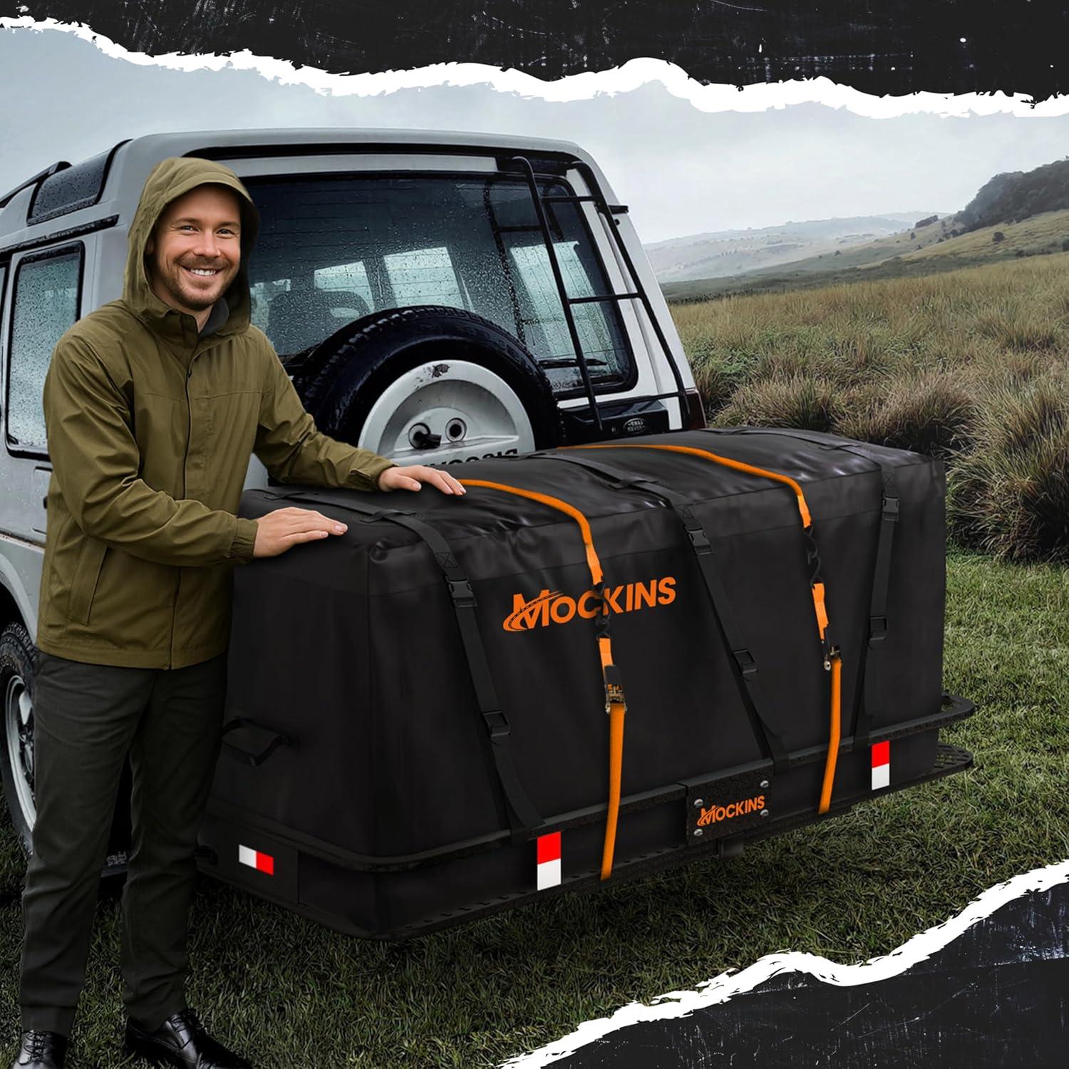 imageMockins 60quotx24quotx6quot Heavy Duty Trailer Hitch Cargo Carrier with 500 Lbs Capacity  Great for Camping Road Trips Moving ampamp More  Hauling Set Includes Straps Net Lock ampamp StabilizerExtra Large 60 L X 24 W X