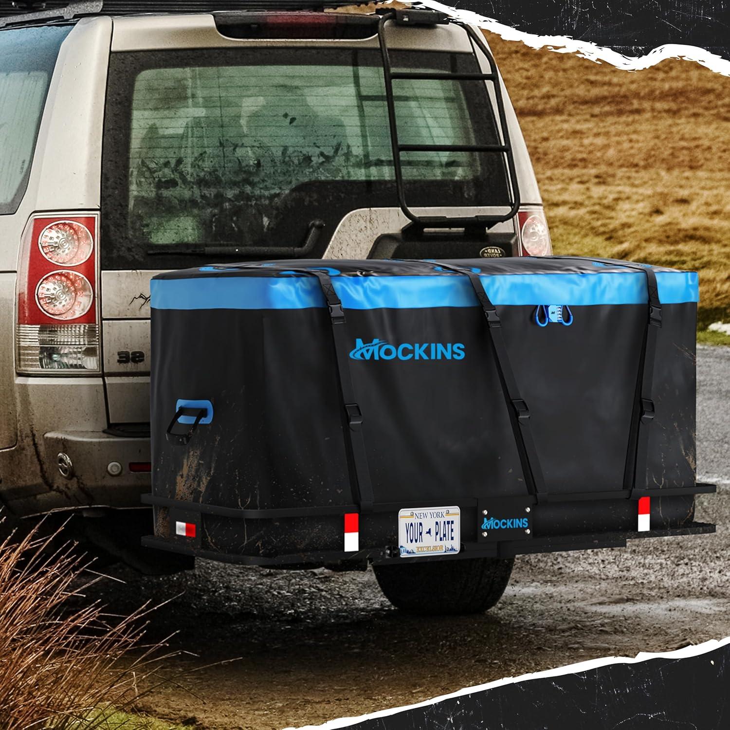 imageMockins 60quotx24quotx6quot Heavy Duty Trailer Hitch Cargo Carrier with 500 Lbs Capacity  Great for Camping Road Trips Moving ampamp More  Hauling Set Includes Straps Net Lock ampamp StabilizerExtra Large 60 L X 24 W X 6 H