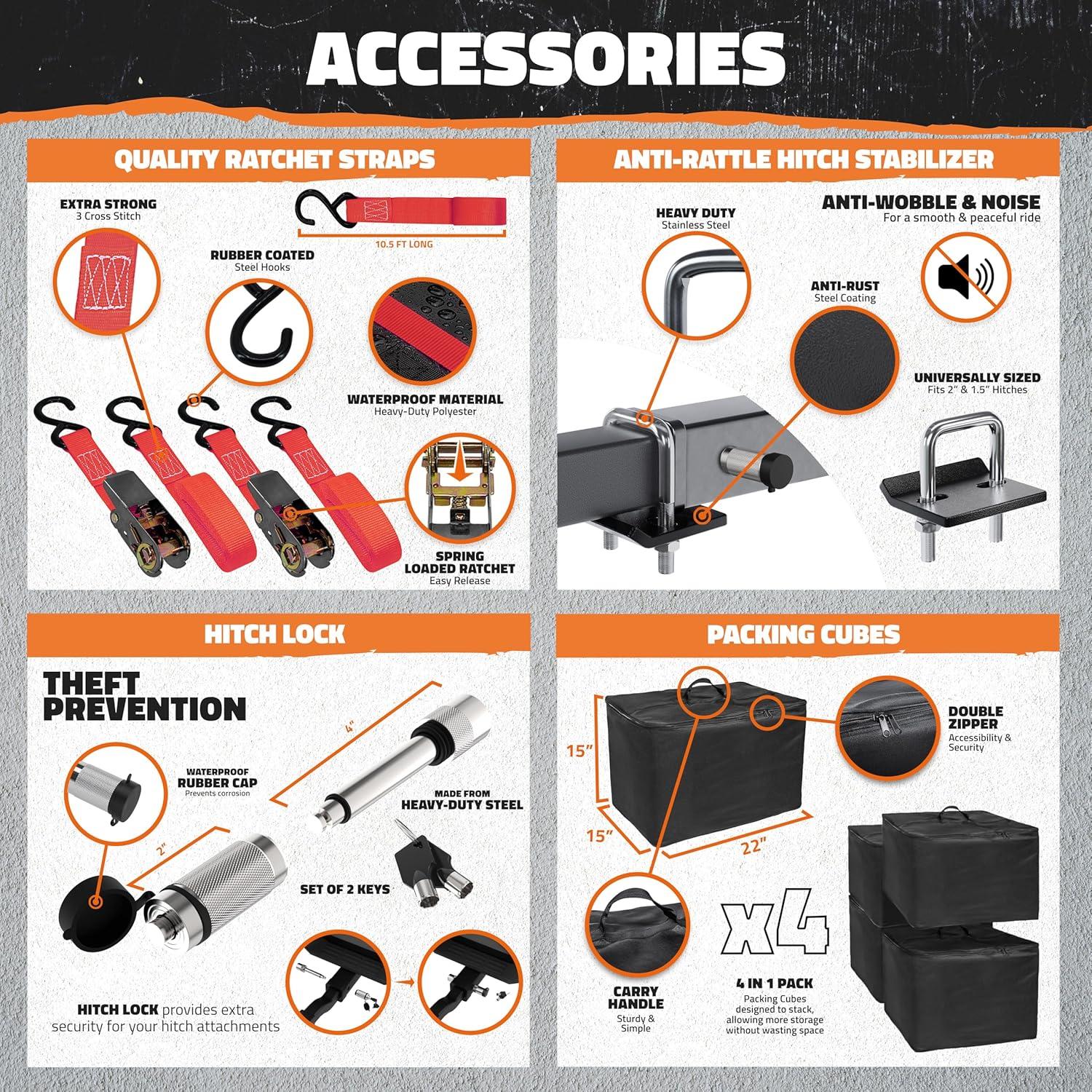 imageMockins 60quotx24quotx6quot Trailer Hitch Cargo Carrier w 30 CuFt Waterproof Cargo Bag for Hitch Carrier ampamp 6 Packing Cubes  Car Trailer Basket ampamp Vehicle Soft Shell Carriers for SUV Car ampamp Truck wAccessories48x18x6  15 CuFt Bag  Packing Cubes