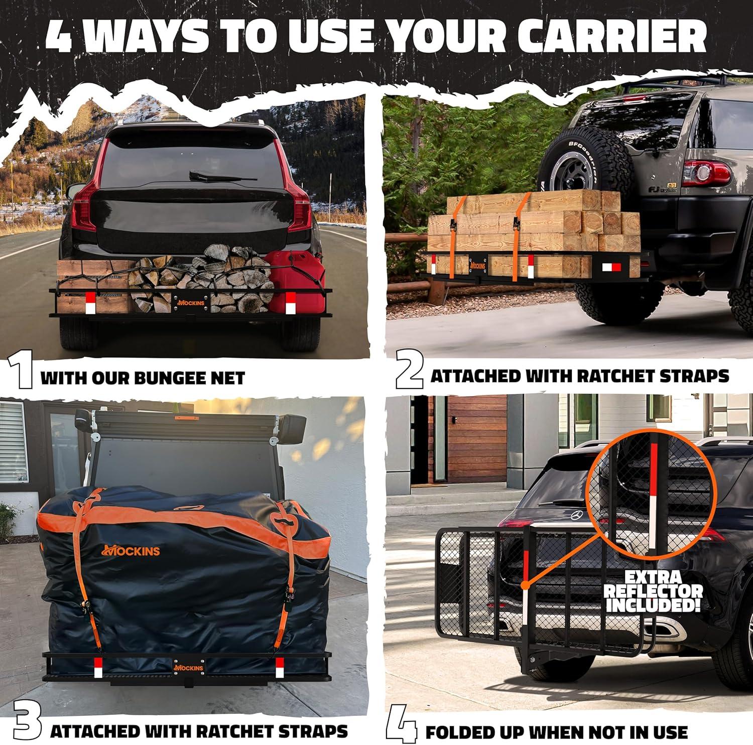 imageMockins 60quotx24quotx6quot Trailer Hitch Cargo Carrier w 30 CuFt Waterproof Cargo Bag for Hitch Carrier ampamp 6 Packing Cubes  Car Trailer Basket ampamp Vehicle Soft Shell Carriers for SUV Car ampamp Truck wAccessories60X24X6  30 CuFt Bag  Packing Cubes