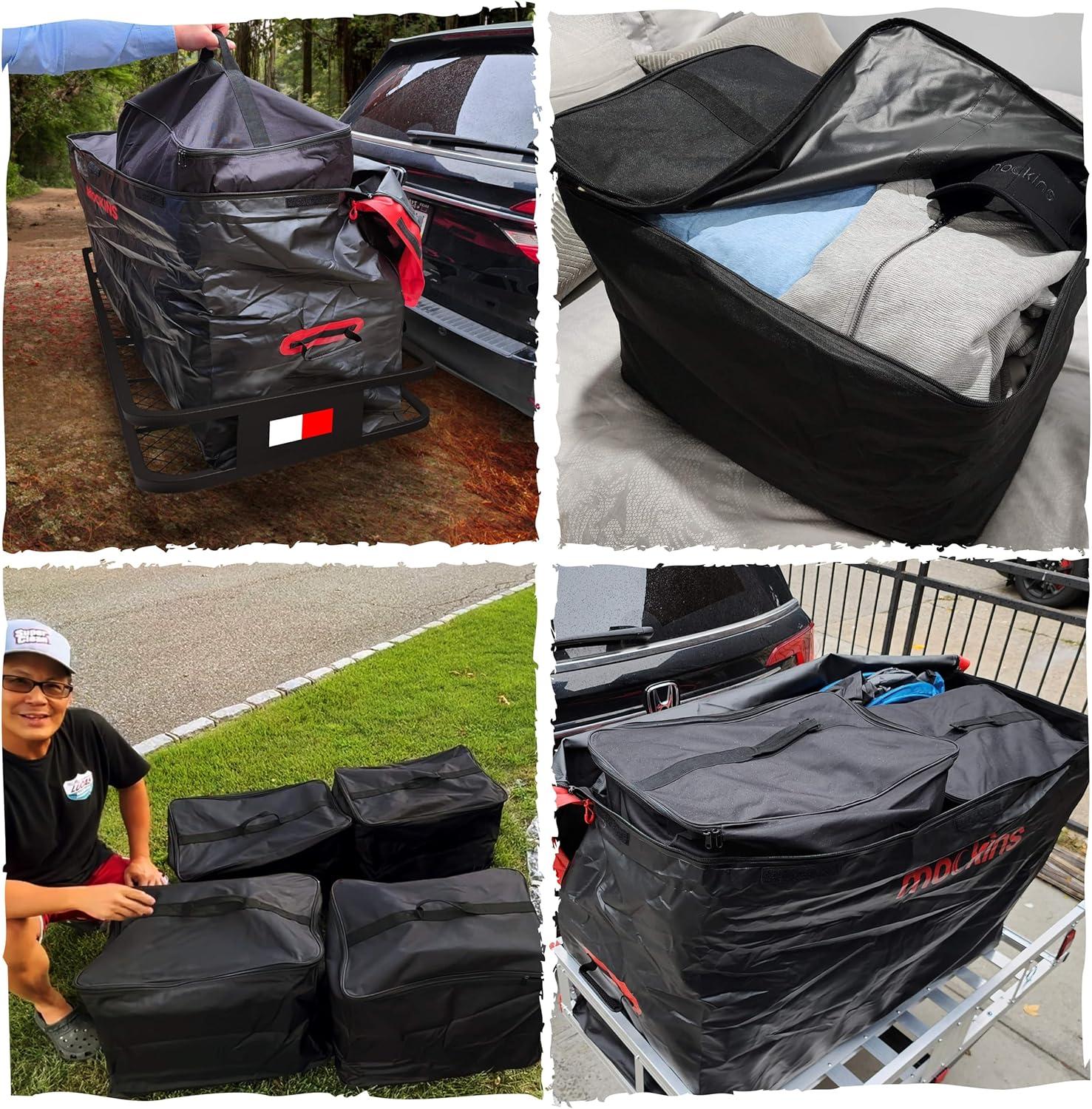 imageMockins 60quotx24quotx6quot Trailer Hitch Cargo Carrier w 30 CuFt Waterproof Cargo Bag for Hitch Carrier ampamp 6 Packing Cubes  Car Trailer Basket ampamp Vehicle Soft Shell Carriers for SUV Car ampamp Truck wAccessories48x18x6  15 CuFt Bag  Packing Cubes