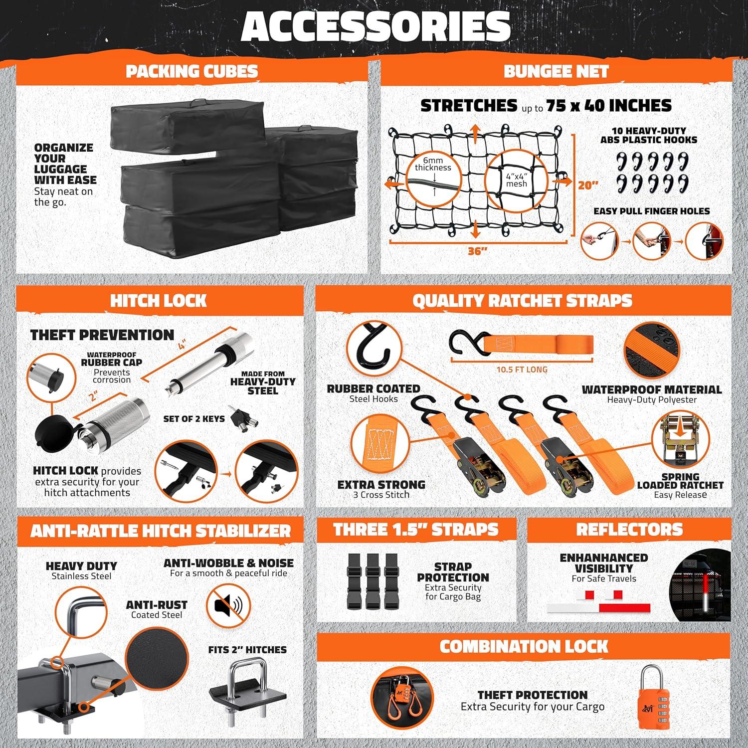 imageMockins 60quotx24quotx6quot Trailer Hitch Cargo Carrier w 30 CuFt Waterproof Cargo Bag for Hitch Carrier ampamp 6 Packing Cubes  Car Trailer Basket ampamp Vehicle Soft Shell Carriers for SUV Car ampamp Truck wAccessories60X24X6  30 CuFt Bag  Packing Cubes