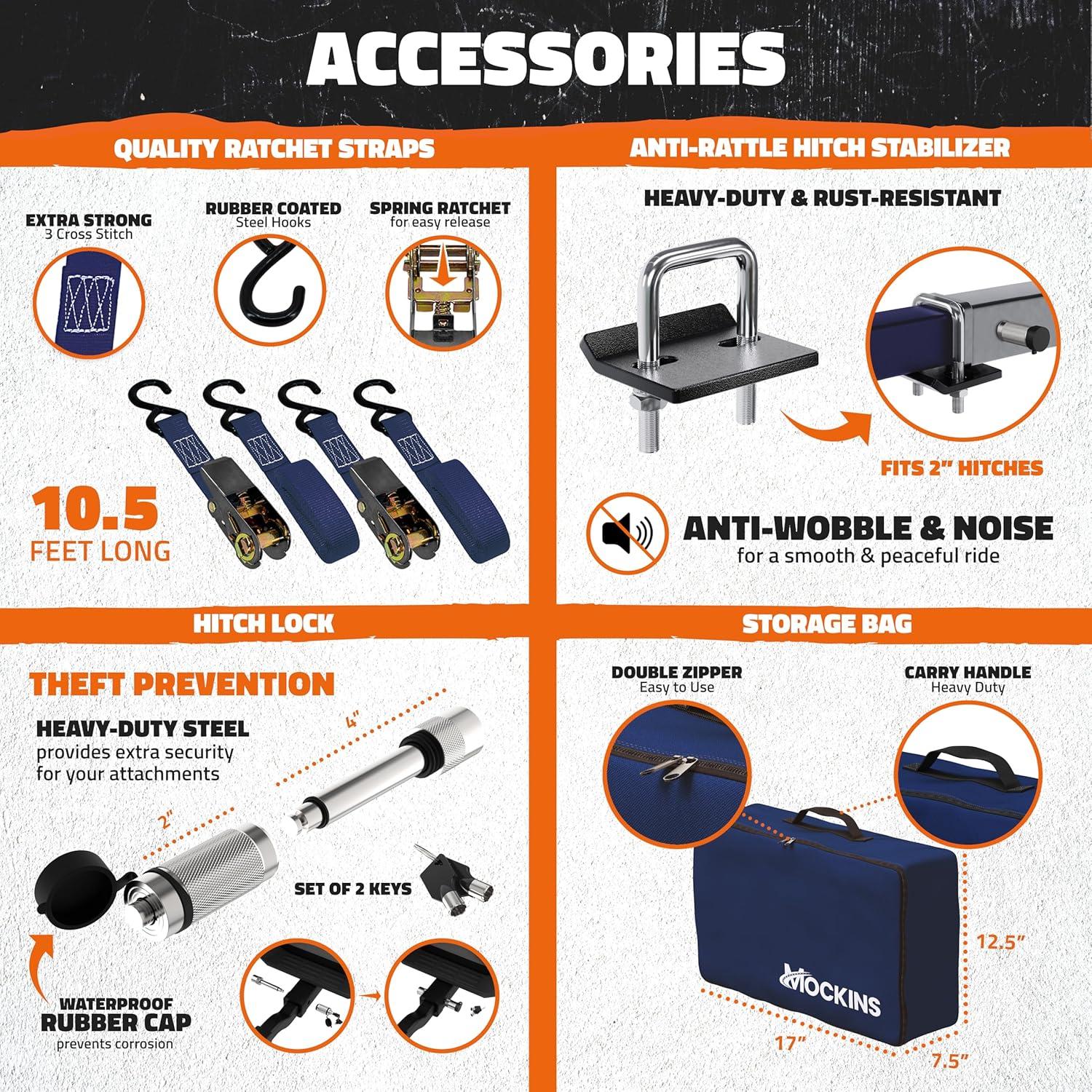 imageMockins 60quotx30quotx6quot Navy Folding Cargo Hitch Carrier ampamp 30 CuFt Trailer Hitch Cargo Carrier Bag  500Lbs Cap Folding Luggage Rack with Waterproof Luggage Bag for Truck Bed License Plate Bracket ampamp More