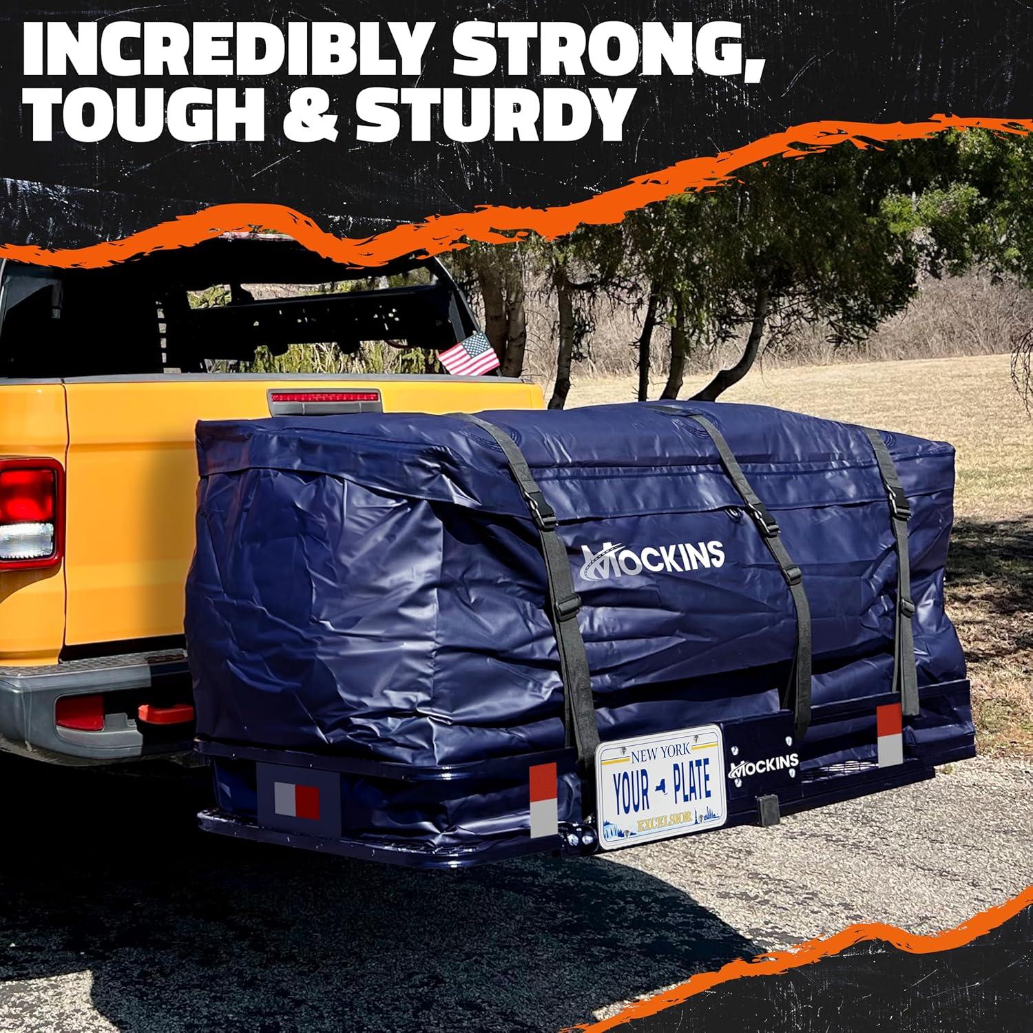 imageMockins 60quotx30quotx6quot Navy Folding Cargo Hitch Carrier ampamp 30 CuFt Trailer Hitch Cargo Carrier Bag  500Lbs Cap Folding Luggage Rack with Waterproof Luggage Bag for Truck Bed License Plate Bracket ampamp More