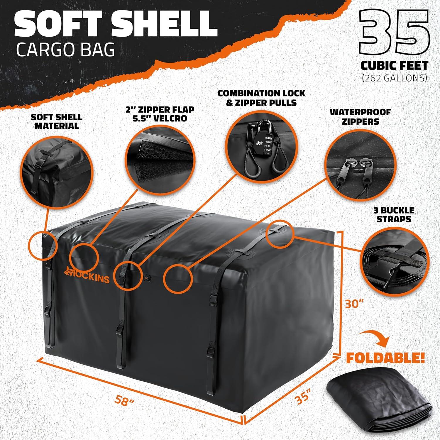 imageMockins 60quotx36quotx6quot XL Folding Trailer Hitch Cargo Carrier ampamp 35 CuFt Tow Hitch Cargo Carrier Bag  500 Lbs Capacity Luggage Rack for SUV Car Truck ampamp Soft Waterproof Trailer Rack Bag with AccessoriesXLarge 60L x 36W x 6H