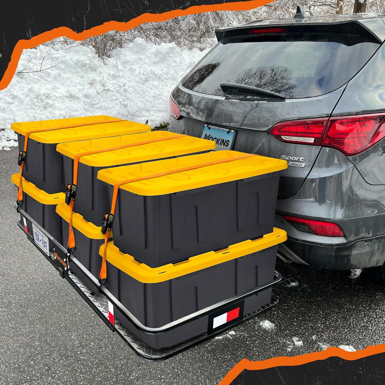 imageMockins 60quotx36quotx6quot XL Folding Trailer Hitch Cargo Carrier ampamp 35 CuFt Tow Hitch Cargo Carrier Bag  500 Lbs Capacity Luggage Rack for SUV Car Truck ampamp Soft Waterproof Trailer Rack Bag with AccessoriesXXLarge 70 L X 30 W X 6 H