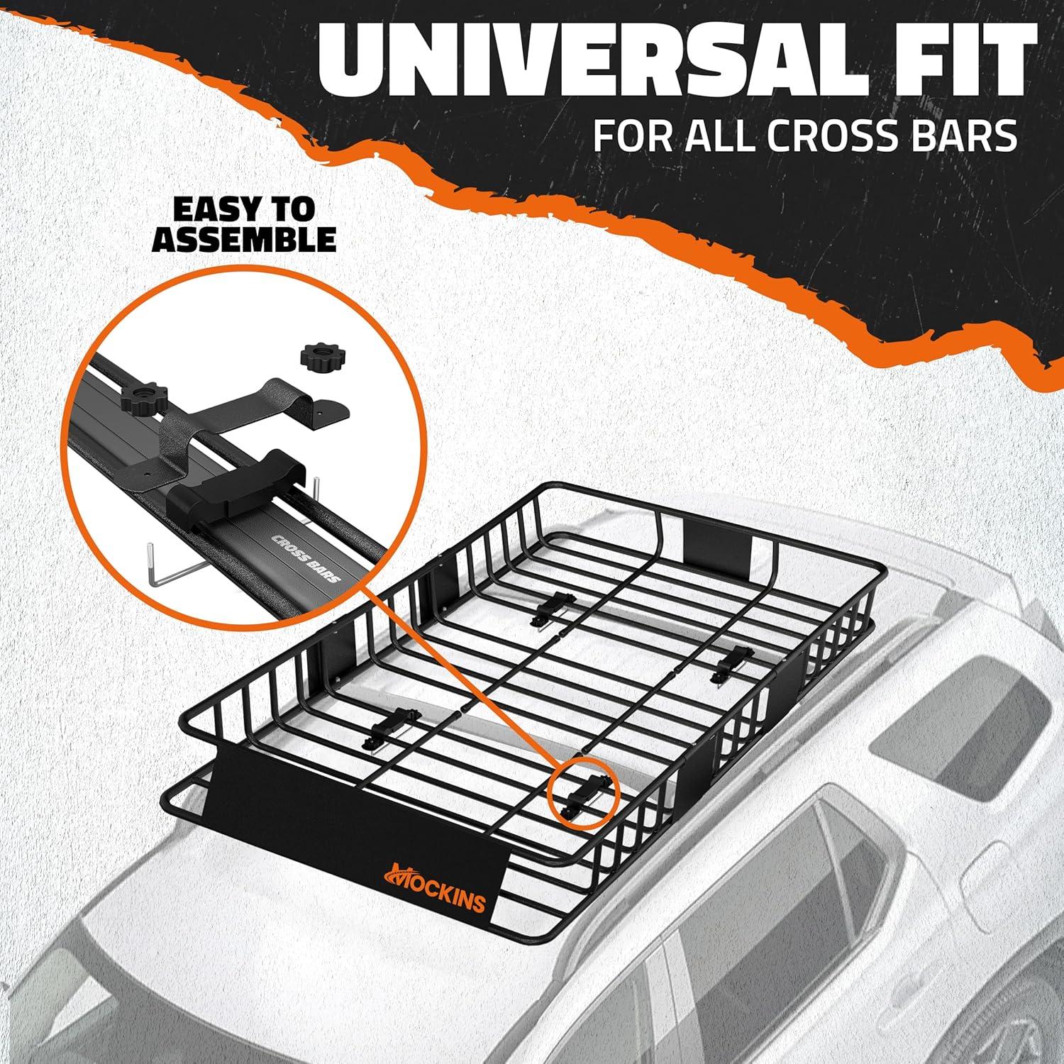 imageMockins 64quotx39quotx6quot Extendable Roof Rack Cargo Carrier for Top of Vehicle  250lbs Cap Car Top Carrier  Rooftop Cargo Basket for SUV Car Van ampamp More  Roof Basket Set wRatchet Straps ampamp Bungee Net64 x 39 x 6