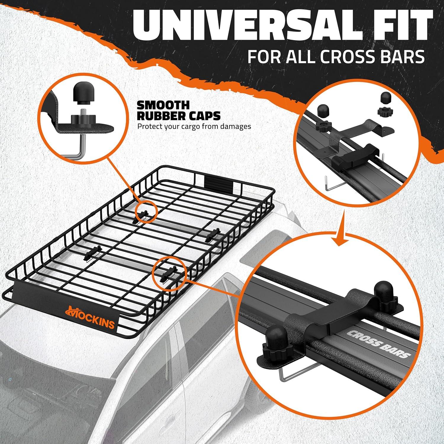 imageMockins 64quotx39quotx6quot Extendable Roof Rack Cargo Carrier for Top of Vehicle  250lbs Cap Car Top Carrier  Rooftop Cargo Basket for SUV Car Van ampamp More  Roof Basket Set wRatchet Straps ampamp Bungee Net84 x 39 x 6