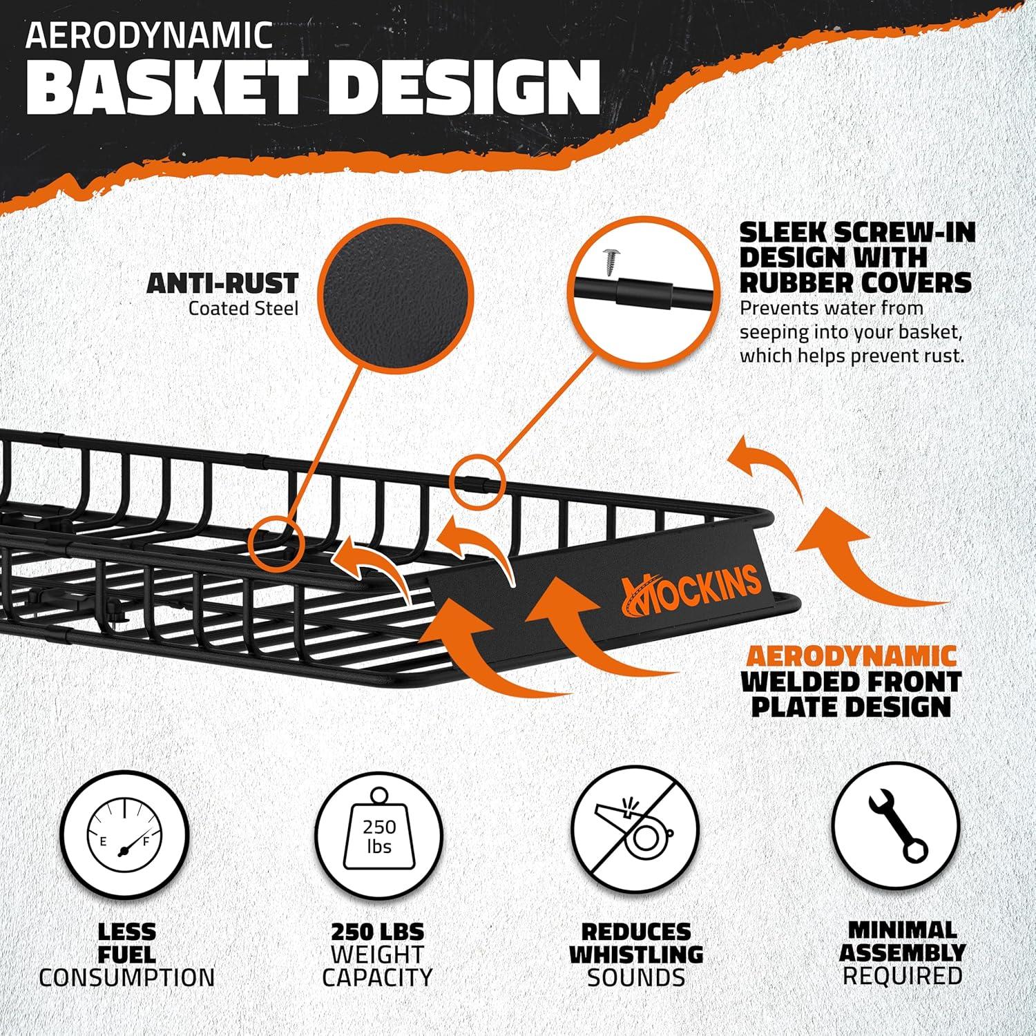 imageMockins 64quotx39quotx6quot Extendable Roof Rack Cargo Carrier for Top of Vehicle  250lbs Cap Car Top Carrier  Rooftop Cargo Basket for SUV Car Van ampamp More  Roof Basket Set wRatchet Straps ampamp Bungee Net84 x 39 x 6