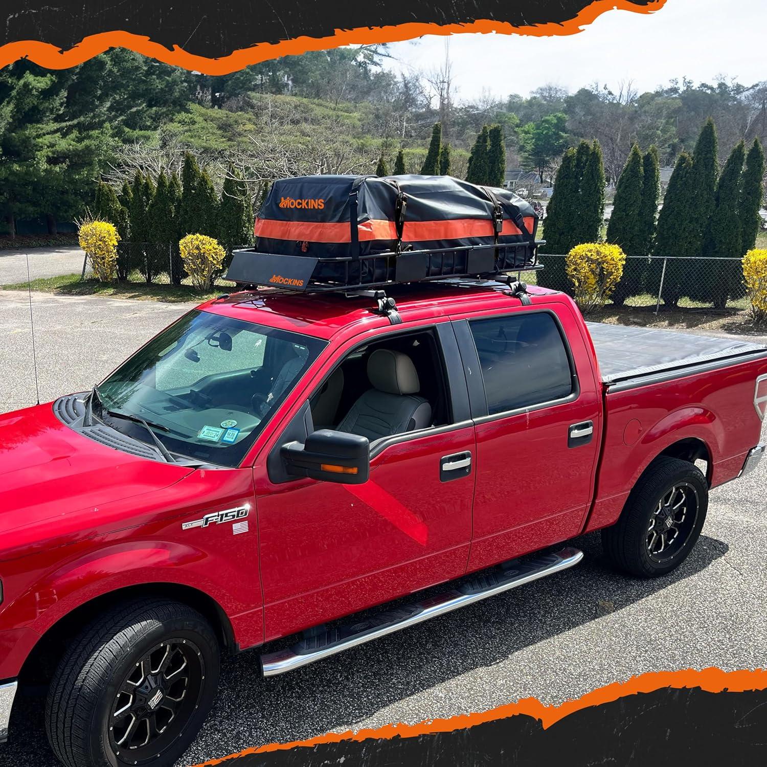imageMockins 64quotx39quotx6quot Extendable Roof Rack Cargo Carrier for Top of Vehicle  250lbs Cap Car Top Carrier  Rooftop Cargo Basket for SUV Car Van ampamp More  Roof Basket Set wRatchet Straps ampamp Bungee Net64 x 39 x 6