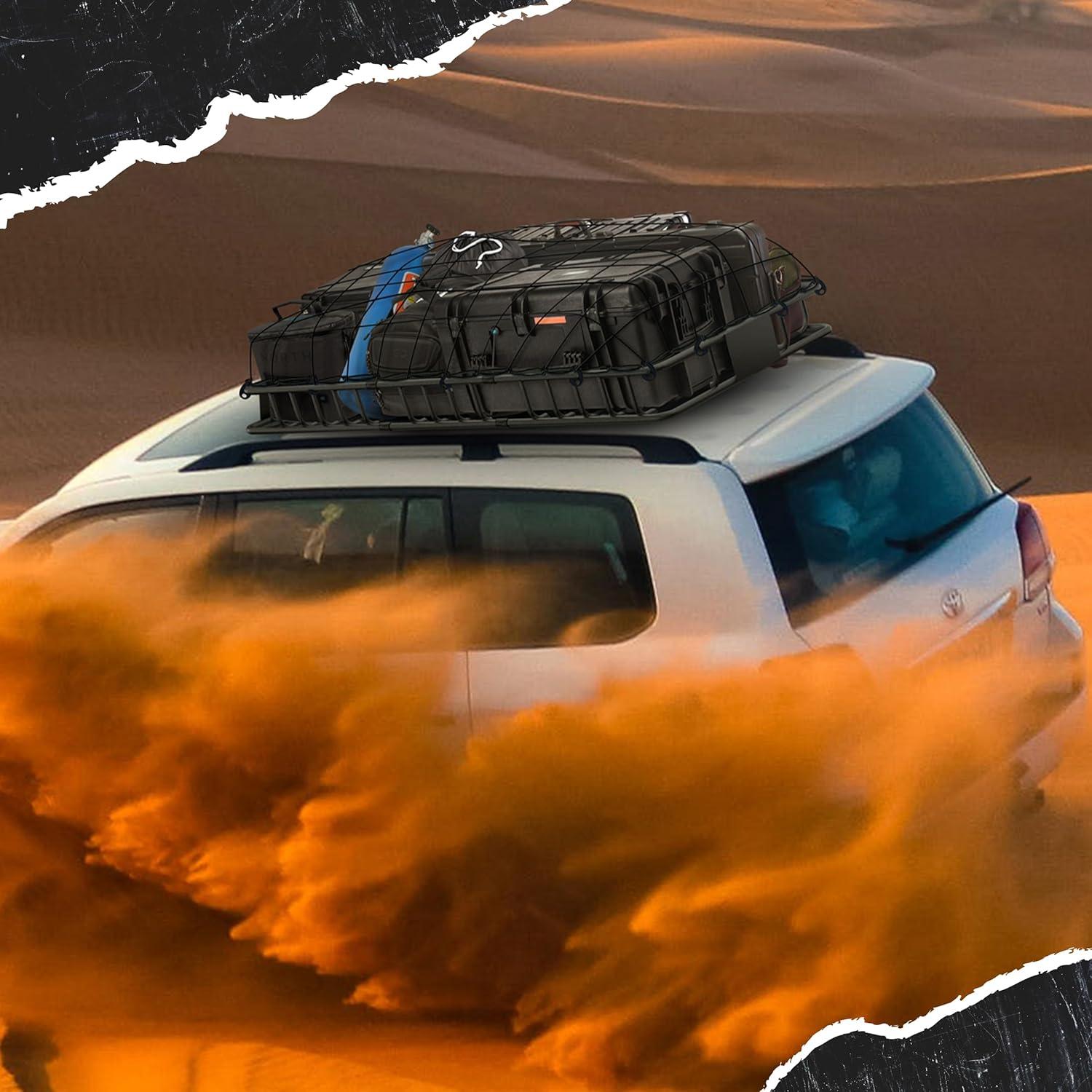 imageMockins 64quotx39quotx6quot Extendable Roof Rack Cargo Carrier for Top of Vehicle  250lbs Cap Car Top Carrier  Rooftop Cargo Basket for SUV Car Van ampamp More  Roof Basket Set wRatchet Straps ampamp Bungee Net50 x 36 x 45