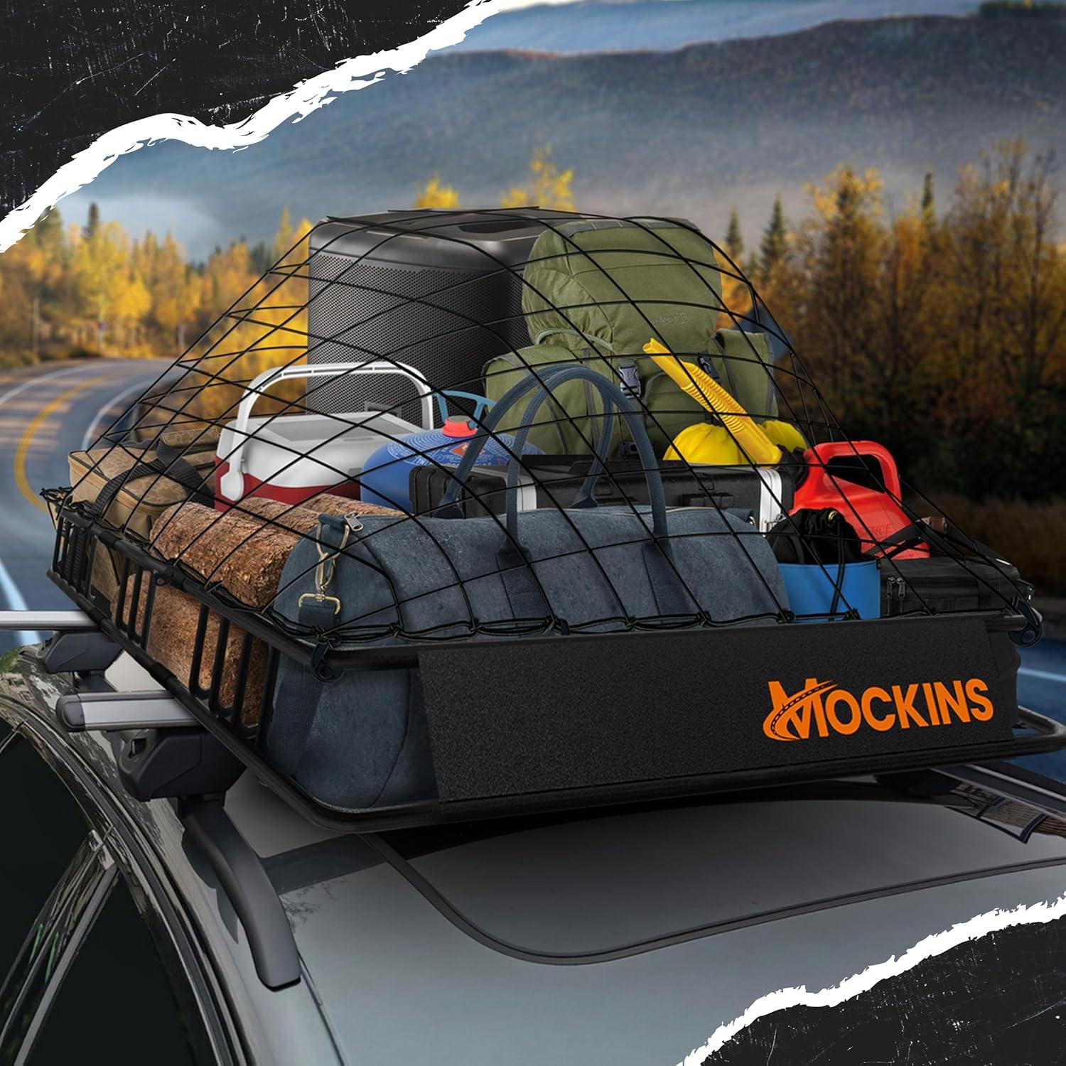 imageMockins 64quotx39quotx6quot Extendable Roof Rack Cargo Carrier for Top of Vehicle  250lbs Cap Car Top Carrier  Rooftop Cargo Basket for SUV Car Van ampamp More  Roof Basket Set wRatchet Straps ampamp Bungee Net50 x 36 x 45