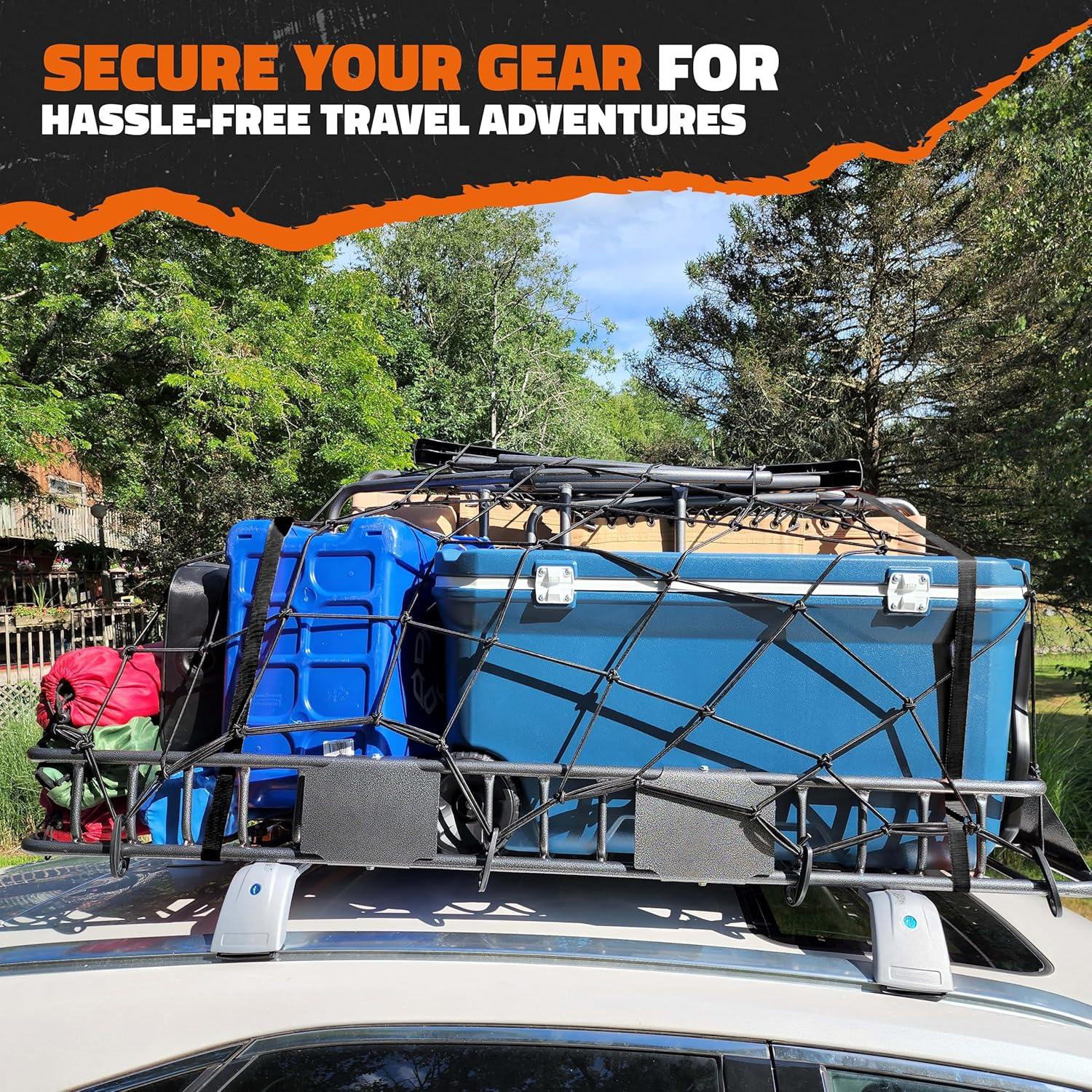 imageMockins 64quotx39quotx6quot Extendable Roof Rack Cargo Carrier for Top of Vehicle  250lbs Cap Car Top Carrier  Rooftop Cargo Basket for SUV Car Van ampamp More  Roof Basket Set wRatchet Straps ampamp Bungee Net64 x 39 x 6