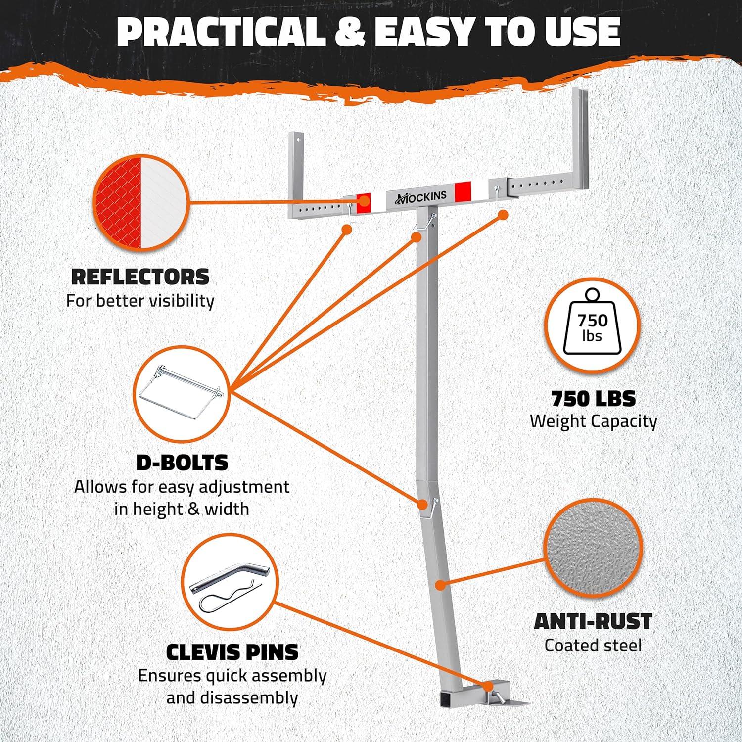 imageMockins 750Lbs Cap Truck Bed Extender Hitch Mount 2in1 AllWeather Steel Trailer Hitch Extender w Stabilizer ampamp Straps Bed Extenders for Trucks ampamp SUVs for Ladder Canoe Pipes Lumber ampamp Kayak RackGray