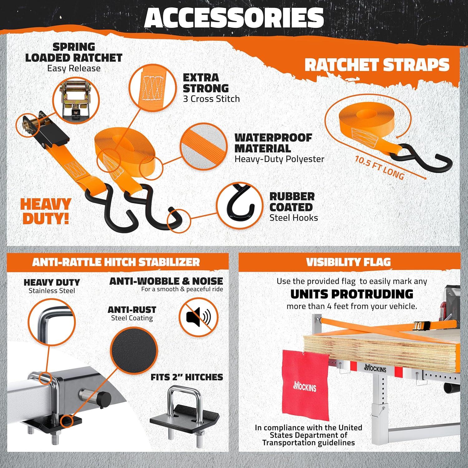 imageMockins 750Lbs Cap Truck Bed Extender Hitch Mount 2in1 AllWeather Steel Trailer Hitch Extender w Stabilizer ampamp Straps Bed Extenders for Trucks ampamp SUVs for Ladder Canoe Pipes Lumber ampamp Kayak RackGray