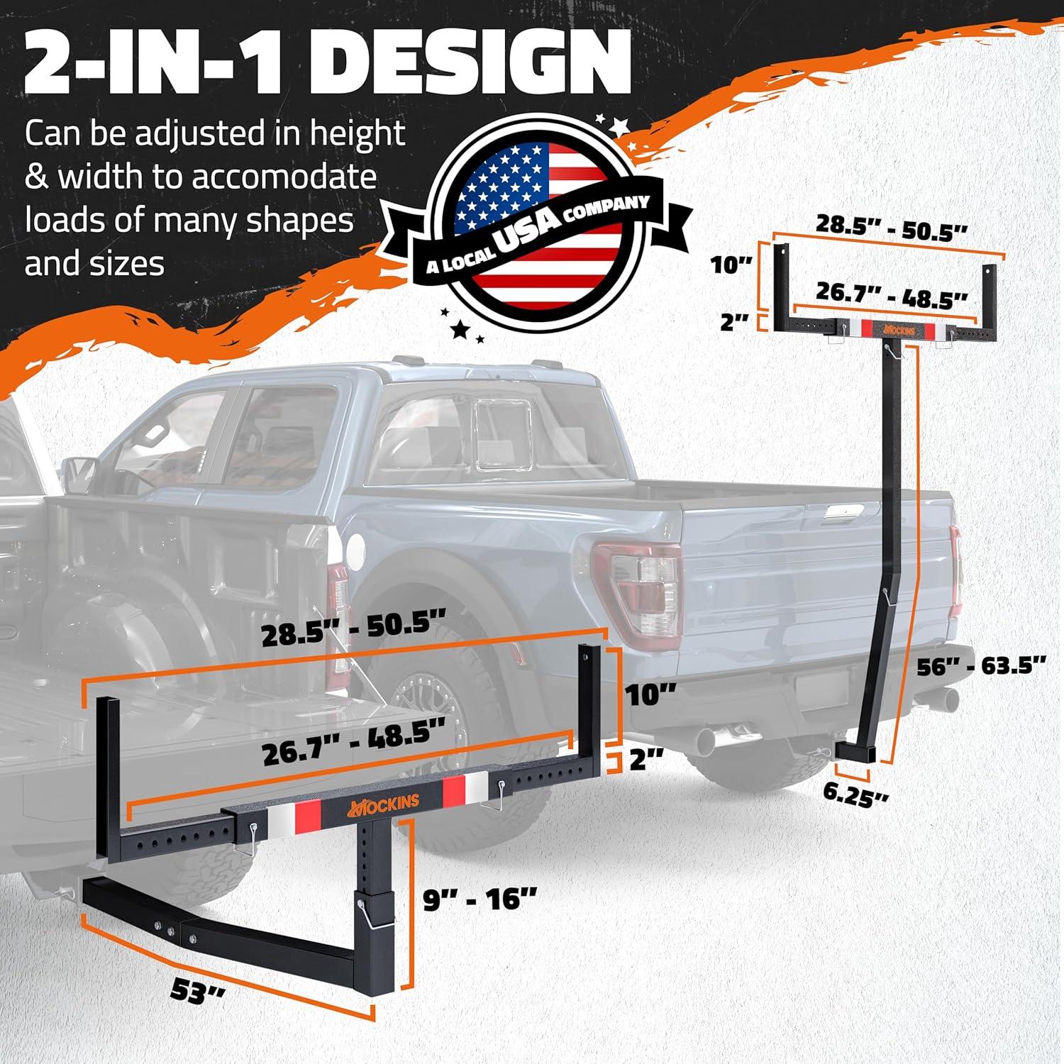 imageMockins 750Lbs Cap Truck Bed Extender Hitch Mount 2in1 AllWeather Steel Trailer Hitch Extender w Stabilizer ampamp Straps Bed Extenders for Trucks ampamp SUVs for Ladder Canoe Pipes Lumber ampamp Kayak RackBlack