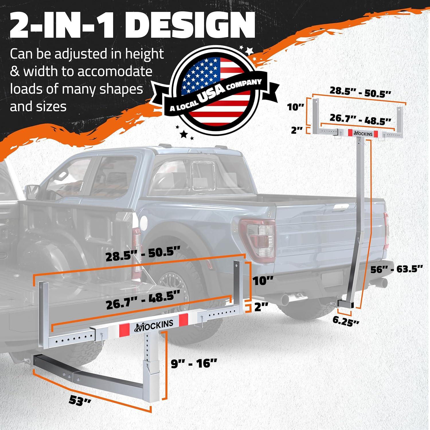 imageMockins 750Lbs Cap Truck Bed Extender Hitch Mount 2in1 AllWeather Steel Trailer Hitch Extender w Stabilizer ampamp Straps Bed Extenders for Trucks ampamp SUVs for Ladder Canoe Pipes Lumber ampamp Kayak RackGray