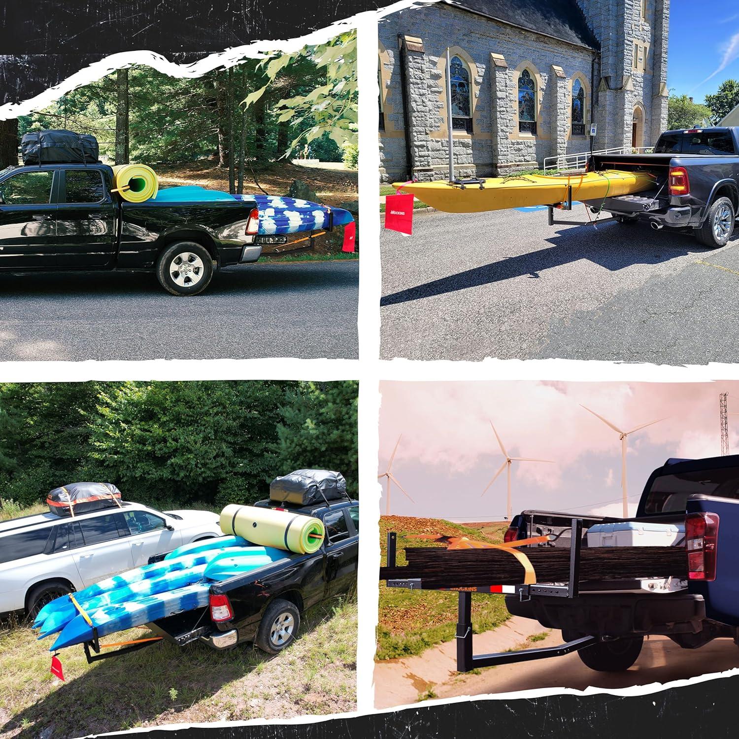 imageMockins 750Lbs Cap Truck Bed Extender Hitch Mount 2in1 AllWeather Steel Trailer Hitch Extender w Stabilizer ampamp Straps Bed Extenders for Trucks ampamp SUVs for Ladder Canoe Pipes Lumber ampamp Kayak RackBlack