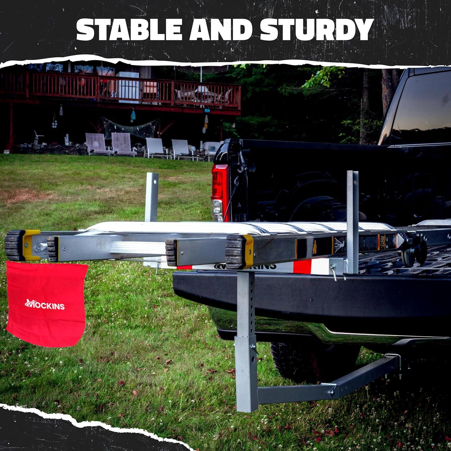imageMockins 750Lbs Cap Truck Bed Extender Hitch Mount 2in1 AllWeather Steel Trailer Hitch Extender w Stabilizer ampamp Straps Bed Extenders for Trucks ampamp SUVs for Ladder Canoe Pipes Lumber ampamp Kayak RackGray