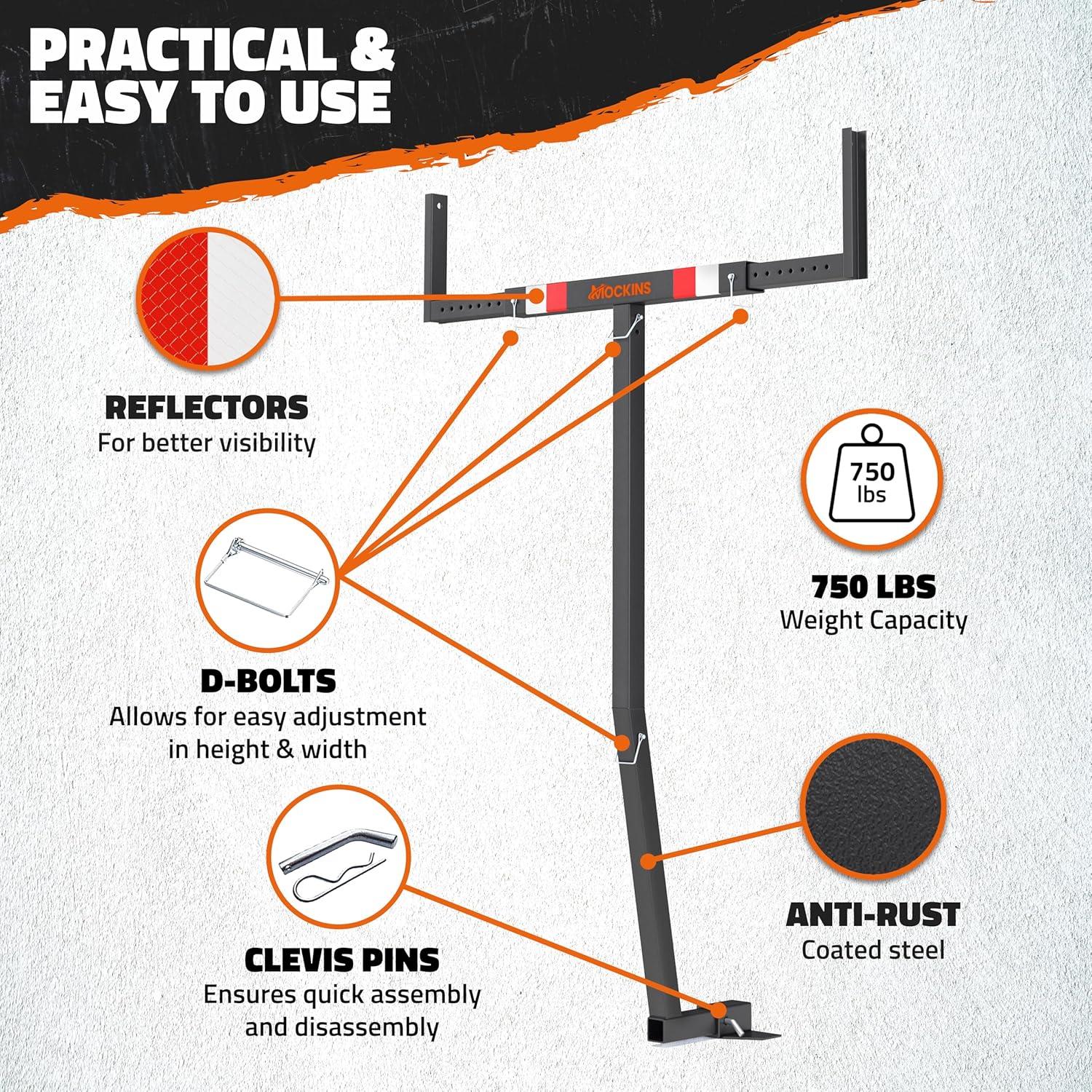 imageMockins 750Lbs Cap Truck Bed Extender Hitch Mount 2in1 AllWeather Steel Trailer Hitch Extender w Stabilizer ampamp Straps Bed Extenders for Trucks ampamp SUVs for Ladder Canoe Pipes Lumber ampamp Kayak RackBlack