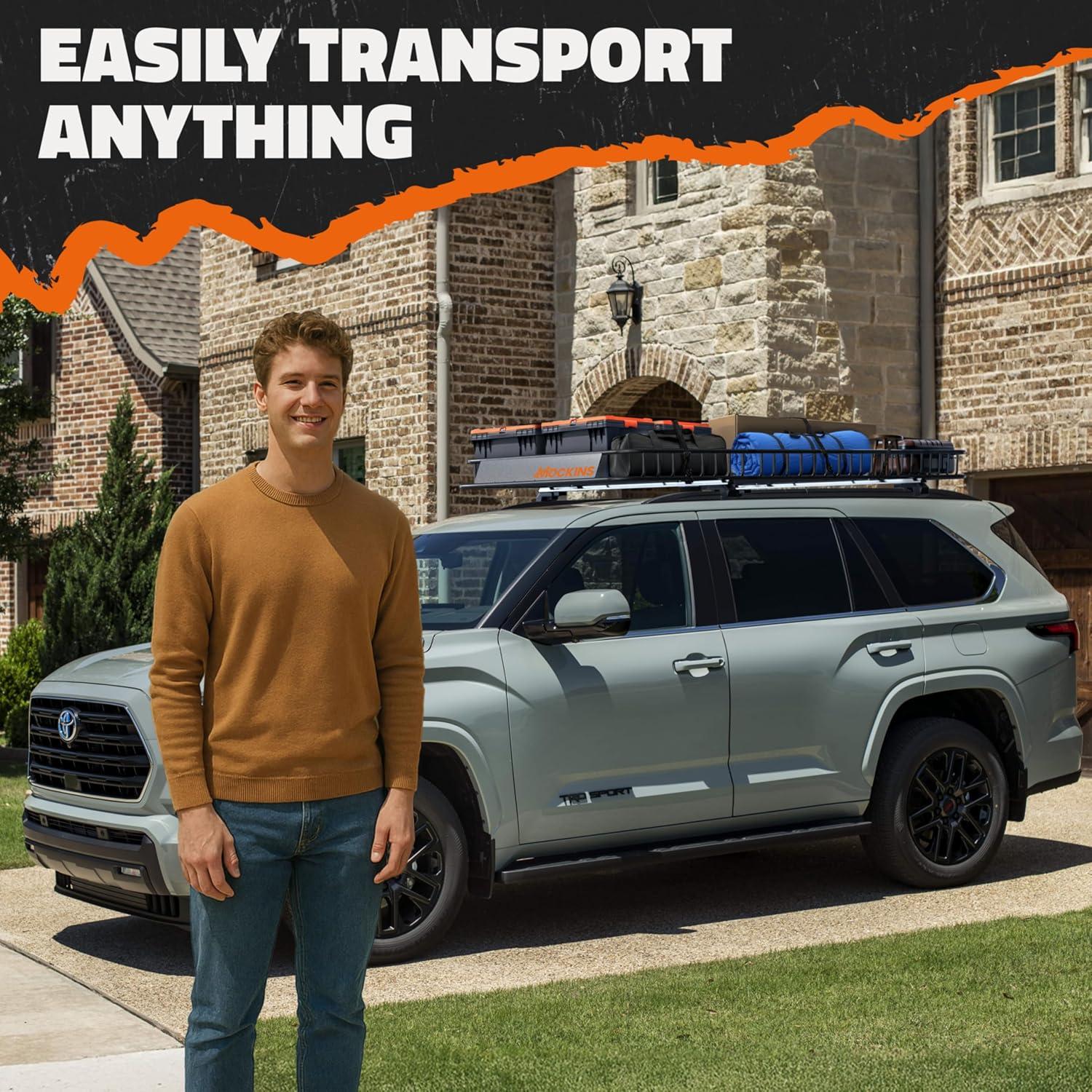 imageMockins 90quotx50quotx6quot XXL Heavy Duty Roof Rack Cargo Carrier for Top of Vehicle Storage  250 Lbs Cap Steel Car Roof Basket wStraps  Weatherproof Rooftop Cargo Basket for SUV RV ampamp Large Vehicles