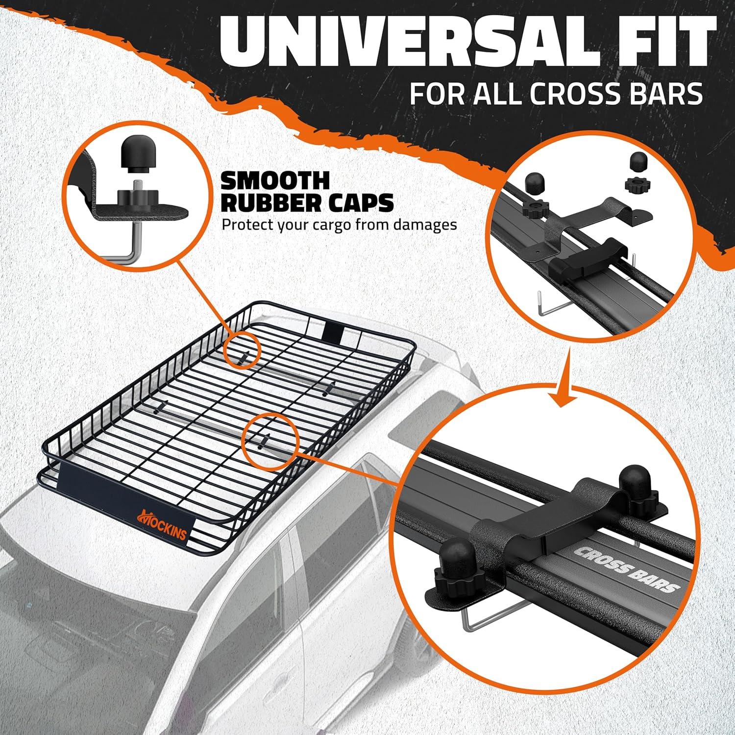 imageMockins 90quotx50quotx6quot XXL Heavy Duty Roof Rack Cargo Carrier for Top of Vehicle Storage  250 Lbs Cap Steel Car Roof Basket wStraps  Weatherproof Rooftop Cargo Basket for SUV RV ampamp Large Vehicles
