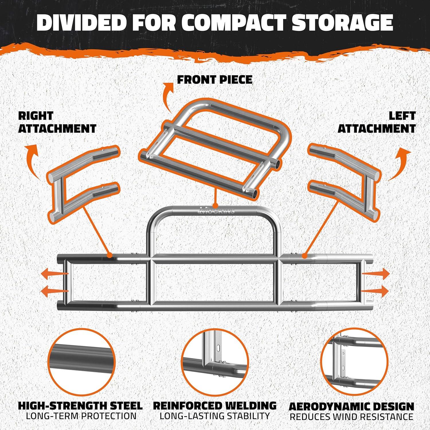 imageMockins 90x115x255 Bumper Guard ampamp Front Bumper Bracket Set for 20062012 Peterbilt 386 ampamp 587 Models  Folding Stainless Steel Grille Guard ampamp Mounting Bracket Kit for AllWeather Semi Protection