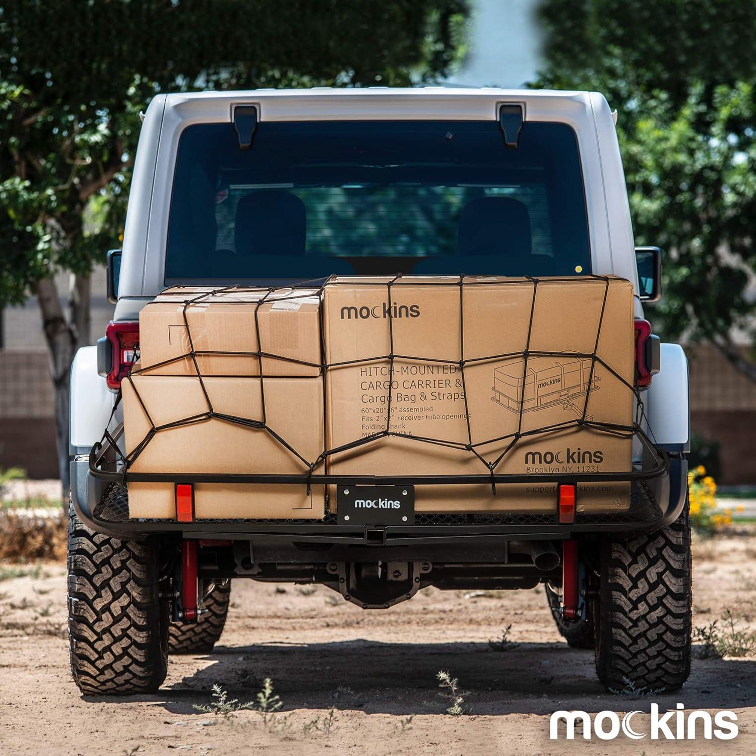 imageMockins Black Heavy Duty 208quot X 368quot Bungee Cargo Net Stretches to 45quot X 75quot The Cargo Carrier Net Comes with 10 Hooks and can be Used with Any Car or Van SUV and Truck