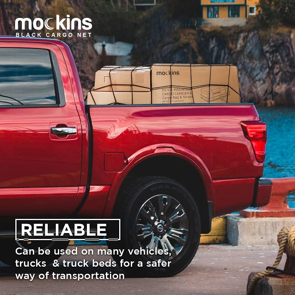 imageMockins Black Heavy Duty 208quot X 368quot Bungee Cargo Net Stretches to 45quot X 75quot The Cargo Carrier Net Comes with 10 Hooks and can be Used with Any Car or Van SUV and Truck